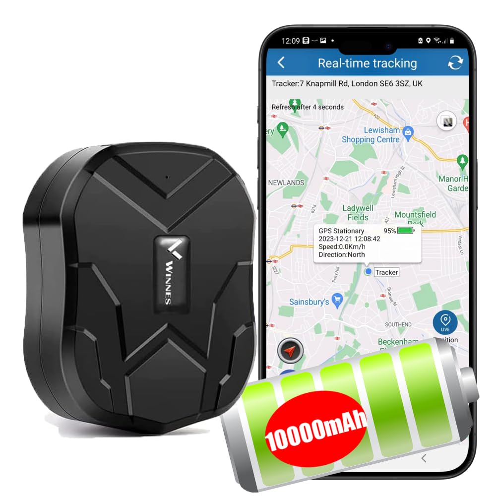 Winnes GPS Tracker TK905B - 10,000mAh Magnetic Car Tracker with 5M Accuracy | Real-Time Location Tracking via SMS & App | Long Battery Life for Vehicles, Fleet & Personal Use | Hidden Tracking Device for Cars, Trucks & Assets