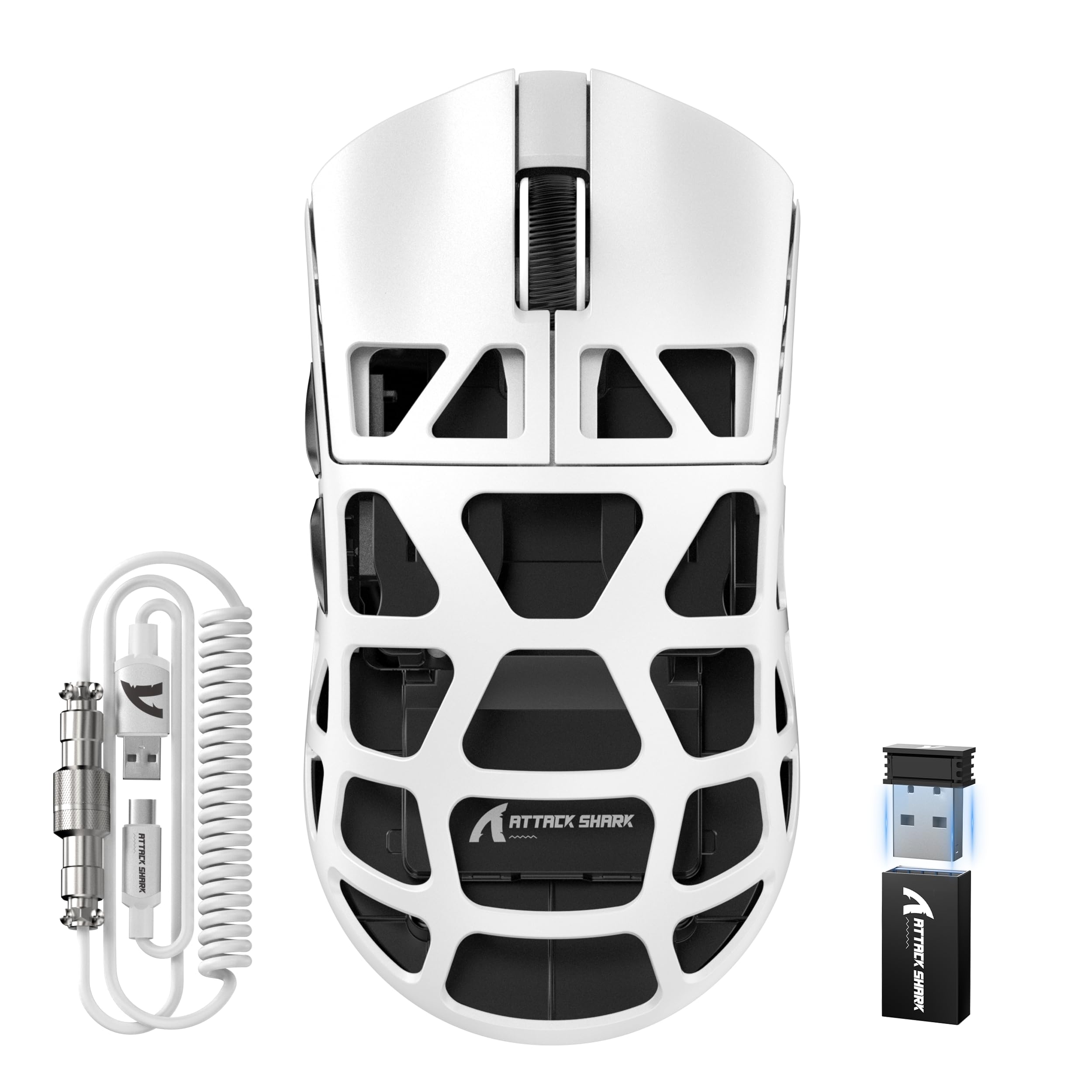 ATTACK SHARK R3PRO 46g Ultra-Light Magnesium Alloy Wireless Gaming Mouse - 8000Hz Polling Rate, 26000DPI, PixArt PAW3395 Sensor, 2.4G/BT/Wired Connectivity, Programmable Buttons with Coiled Cable for PC & Mac (White) - Perfect for FPS, MOBA & Esports Gaming
