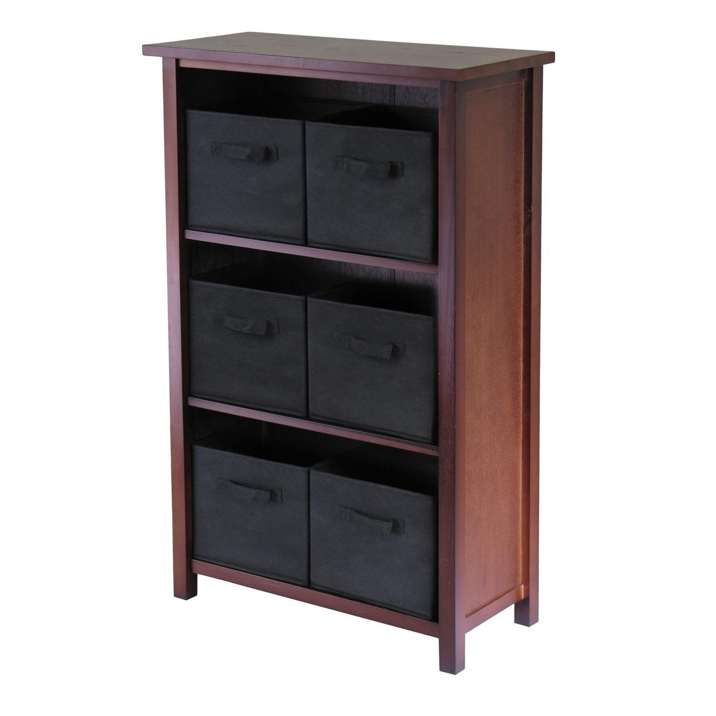 Verona 3-Section M Storage Shelf with 6 Foldable Black Fabric Baskets (Part No. 94281) - Perfect for Closet Organization, Kids Room Storage & Home Office Supplies