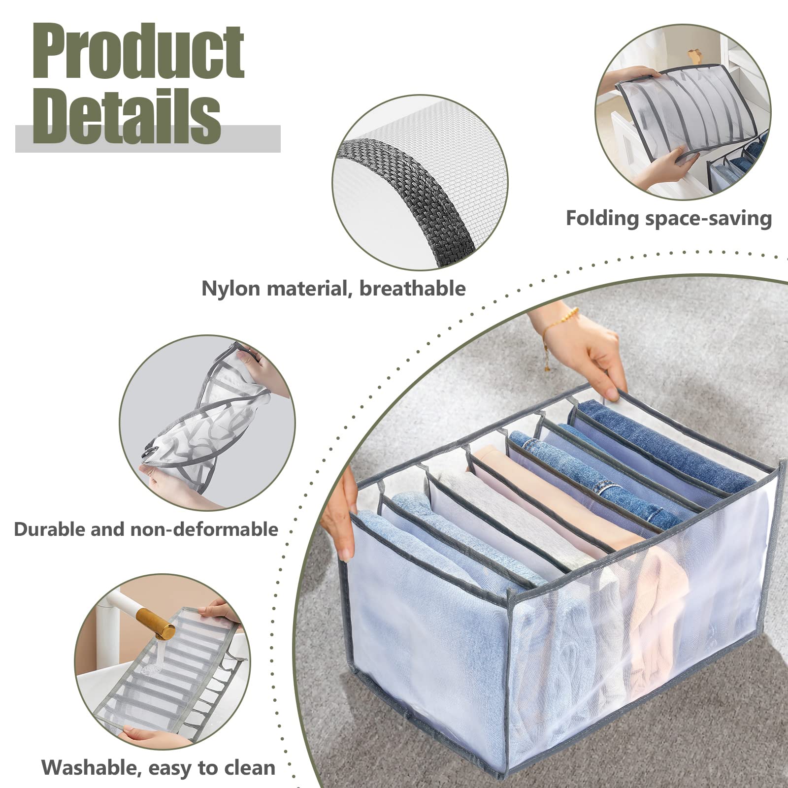 TOOVREN 7-Grid Mesh Clothes Organizer for Drawers & Wardrobes - 6-Pack Foldable Storage Bins for Underwear, Pants, T-Shirts, Leggings & More | Perfect for Bedroom, Closet & Travel Organization