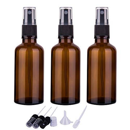 2oz Amber Glass Spray Bottles for Essential Oils & Aromatherapy - Small Empty Fine Mist Spray Bottle Set of 3 - Perfect for DIY Skincare, Hair Care & Home Cleaning Solutions