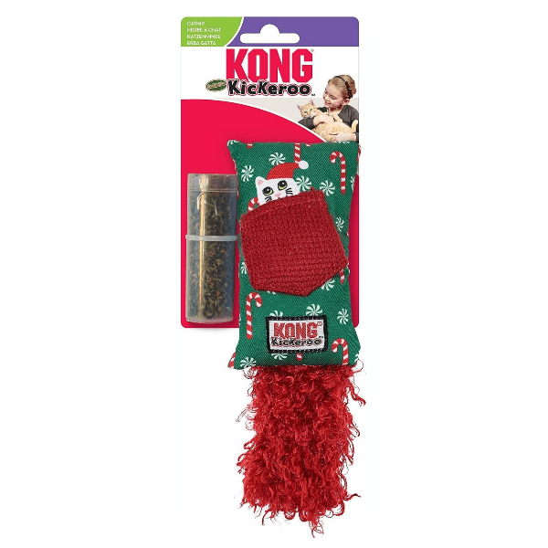 KONG Holiday Kickeroo Refillable Cat Toy - Durable Interactive Catnip Toy for Indoor Cats - Perfect for Playtime, Training & Stress Relief