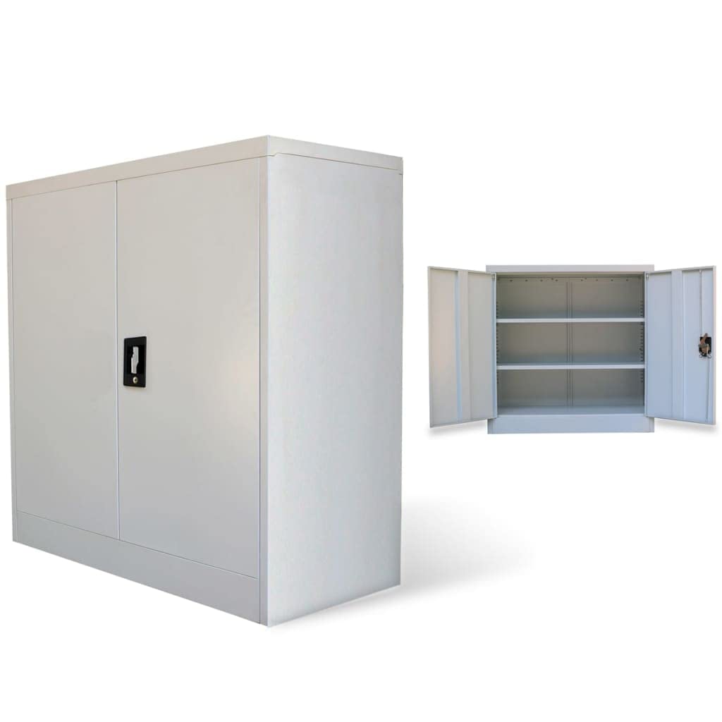 Metal Storage Cabinet with Lock & 2 Adjustable Shelves - 35.4