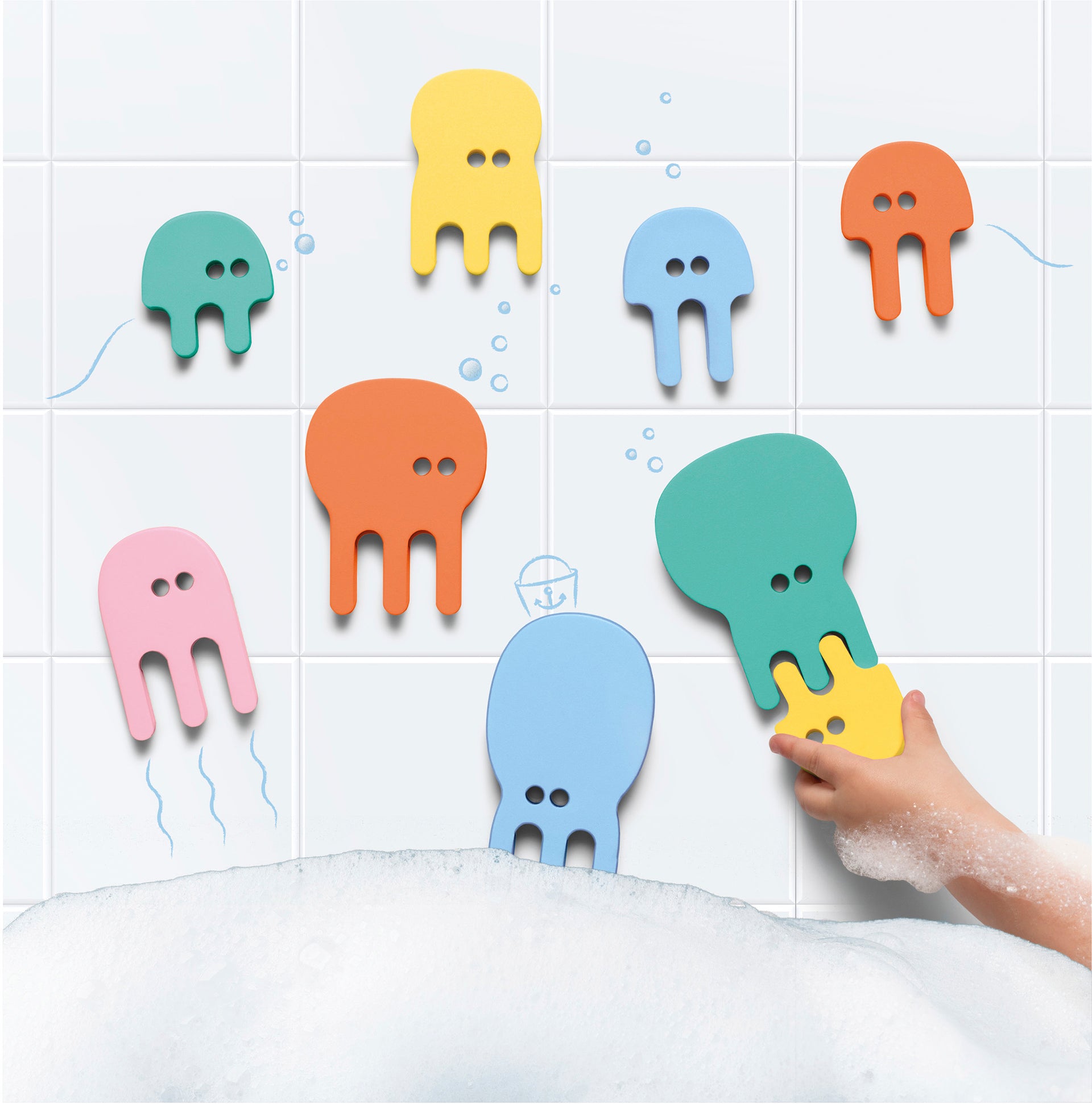 Quut Soft Foam Bath Puzzle - Jellyfish Shape Non-Toxic Bathtub Toy for Toddlers & Kids | Fun Educational Bath Time Activity for Sensory Play & Early Learning