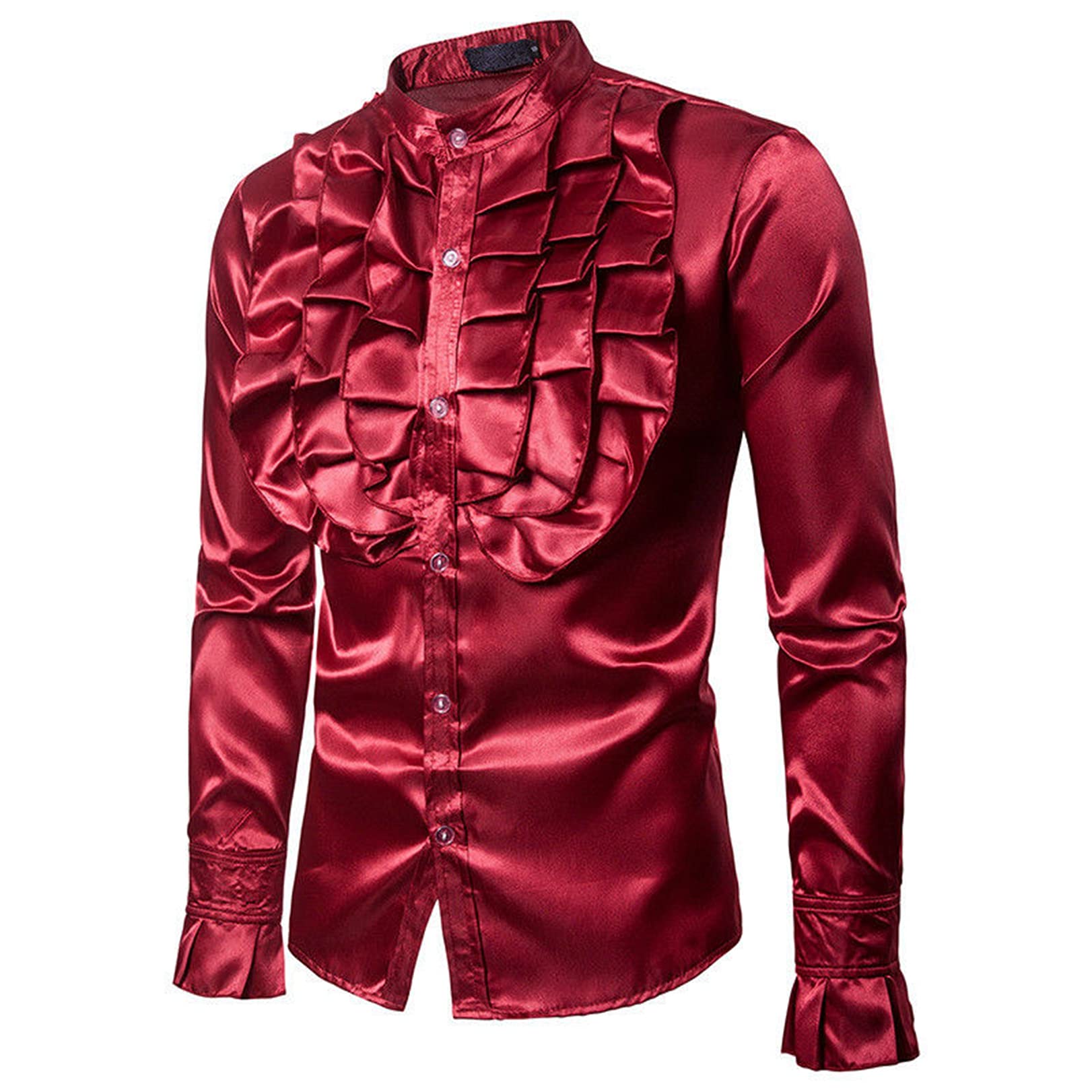 Men's Slim Fit Long Sleeve Dress Shirt - 90s Luxury Shiny Business Button Down Shirt for Office, Party & Formal Occasions