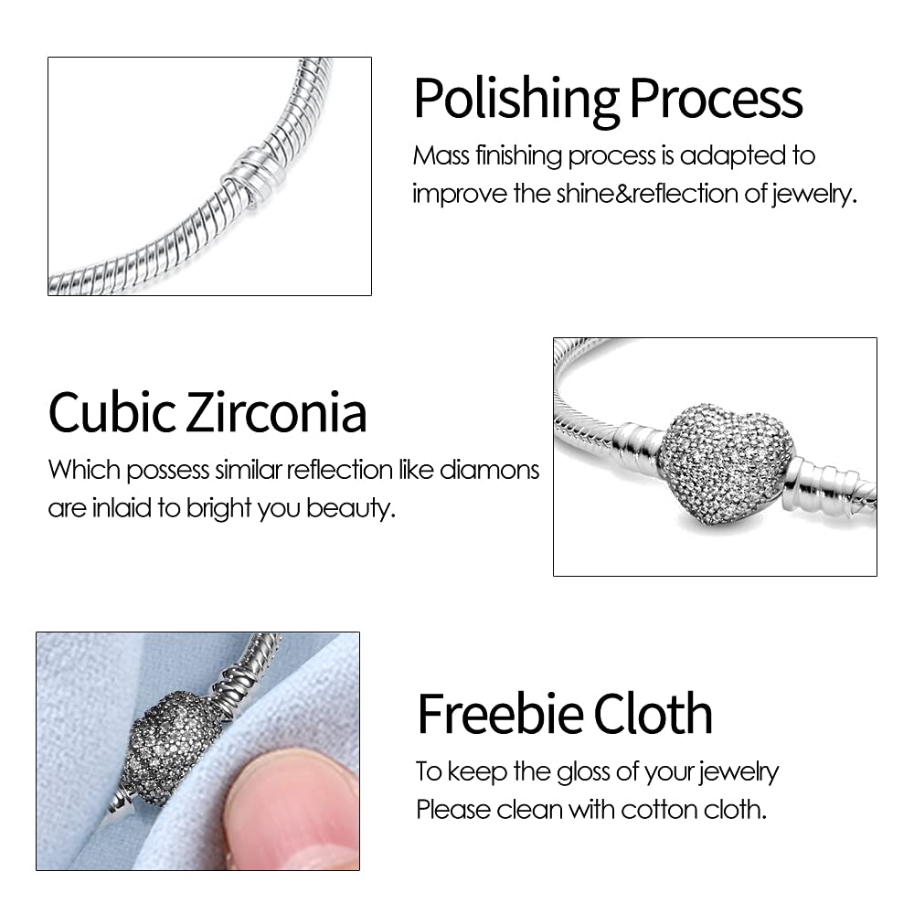 KUNSIR 925 Sterling Silver Snake Chain Charm Bracelet for Women - Adjustable & Fits Any Charms - Elegant Jewelry Gift for Birthday, Anniversary & Everyday Wear