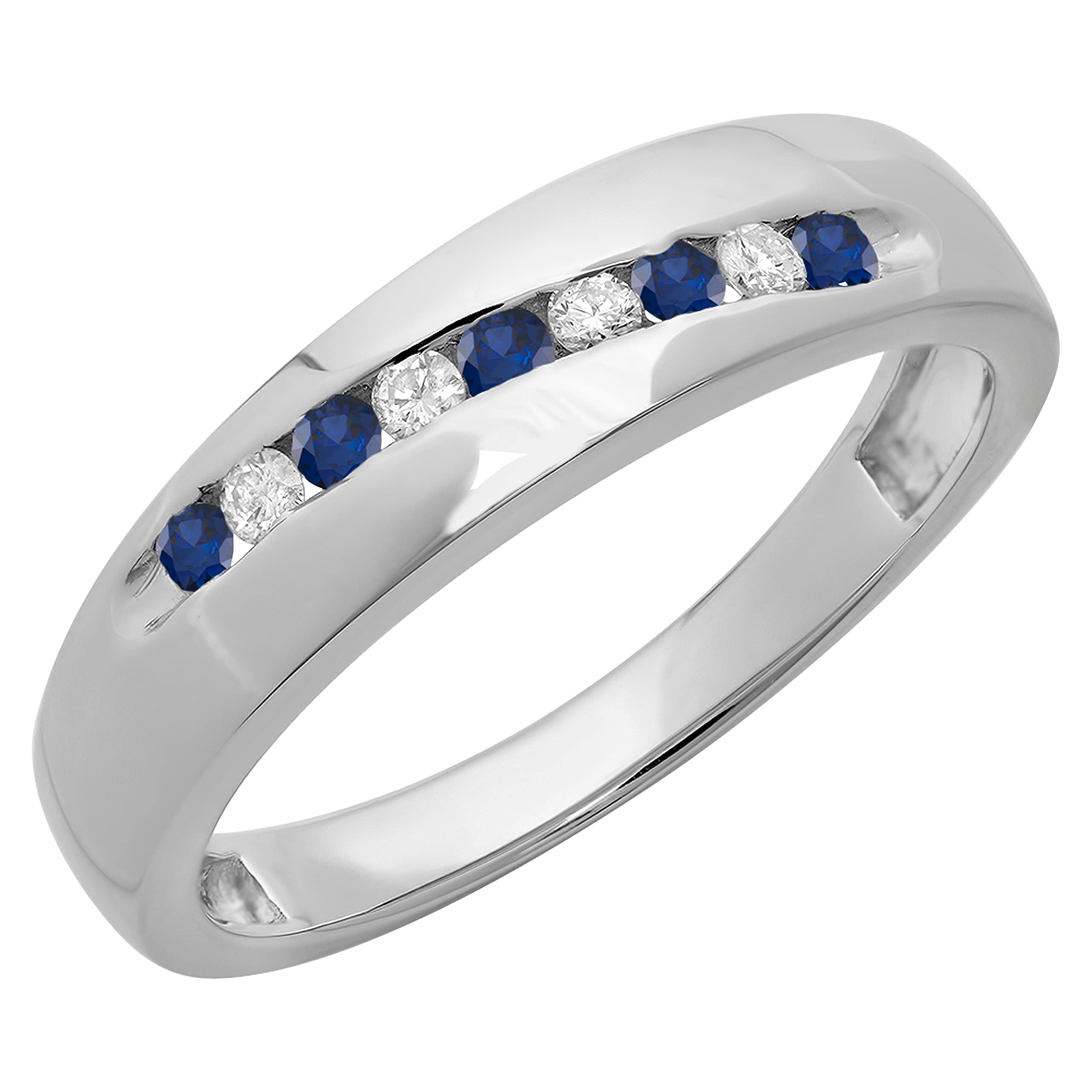 Dazzlingrock Round Blue Sapphire & White Diamond Men's Wedding Band Ring - 925 Sterling Silver Anniversary Ring for Men - Perfect for Weddings, Engagements, and Special Occasions