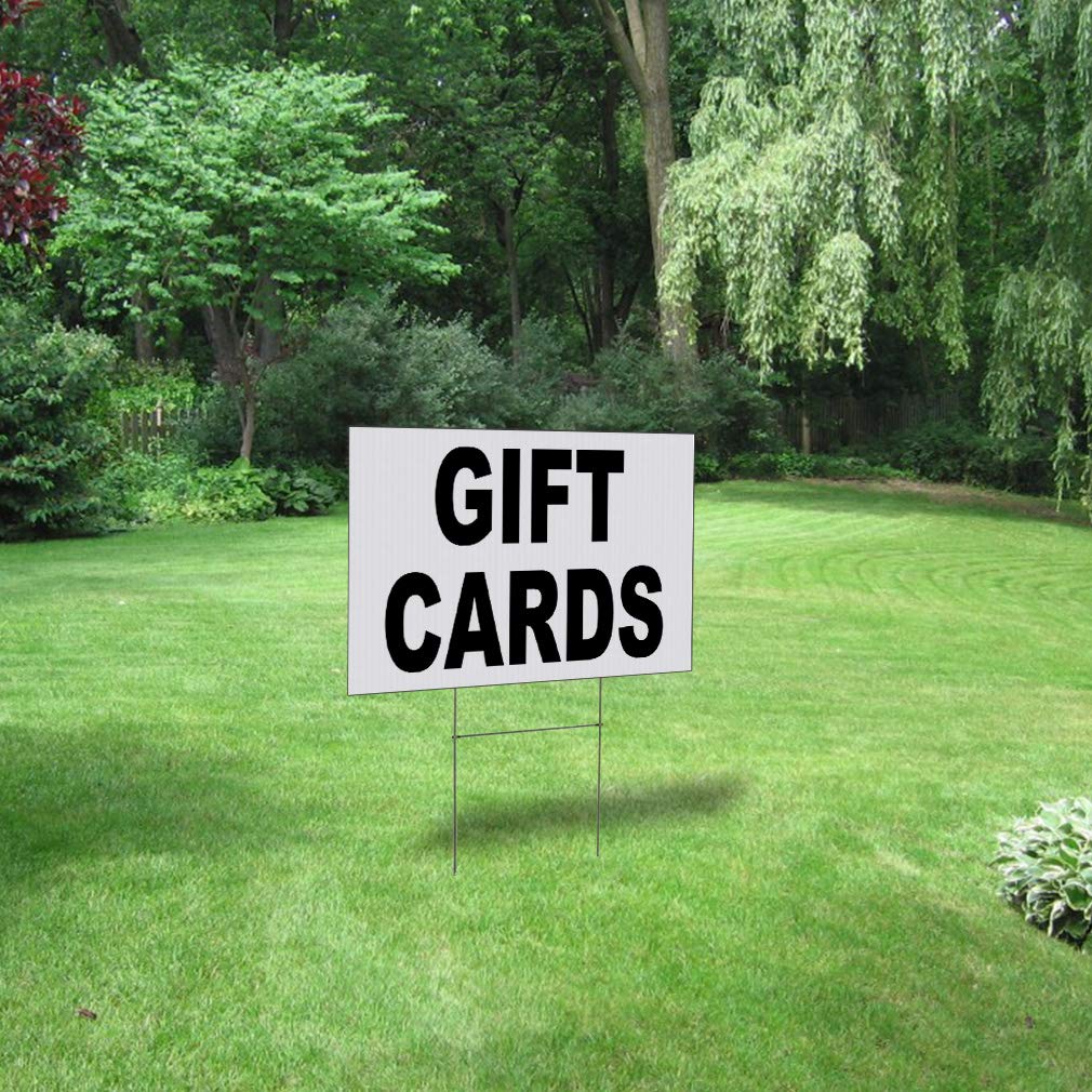 24x18 Inch Weatherproof Yard Sign - Black Lawn & Garden Gift Cards - 1 Side Print - Durable Outdoor Advertising for Businesses, Events & Holidays