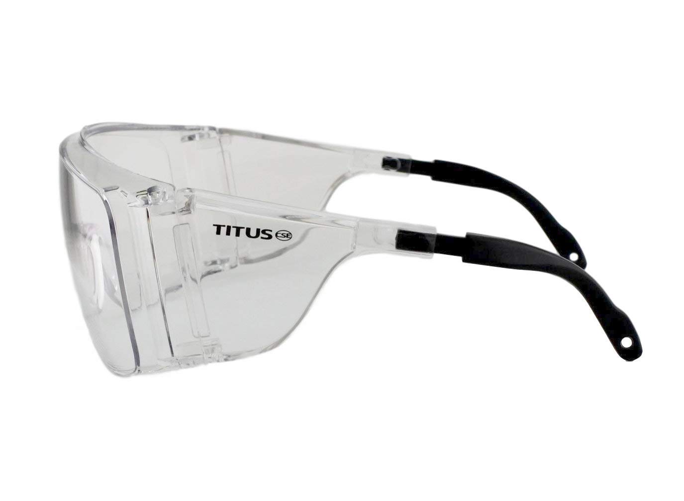 TITUS Large Industrial & Scientific Safety Glasses with Pouch - Clear OTG Protective Eyewear for Labs, Construction & Woodworking