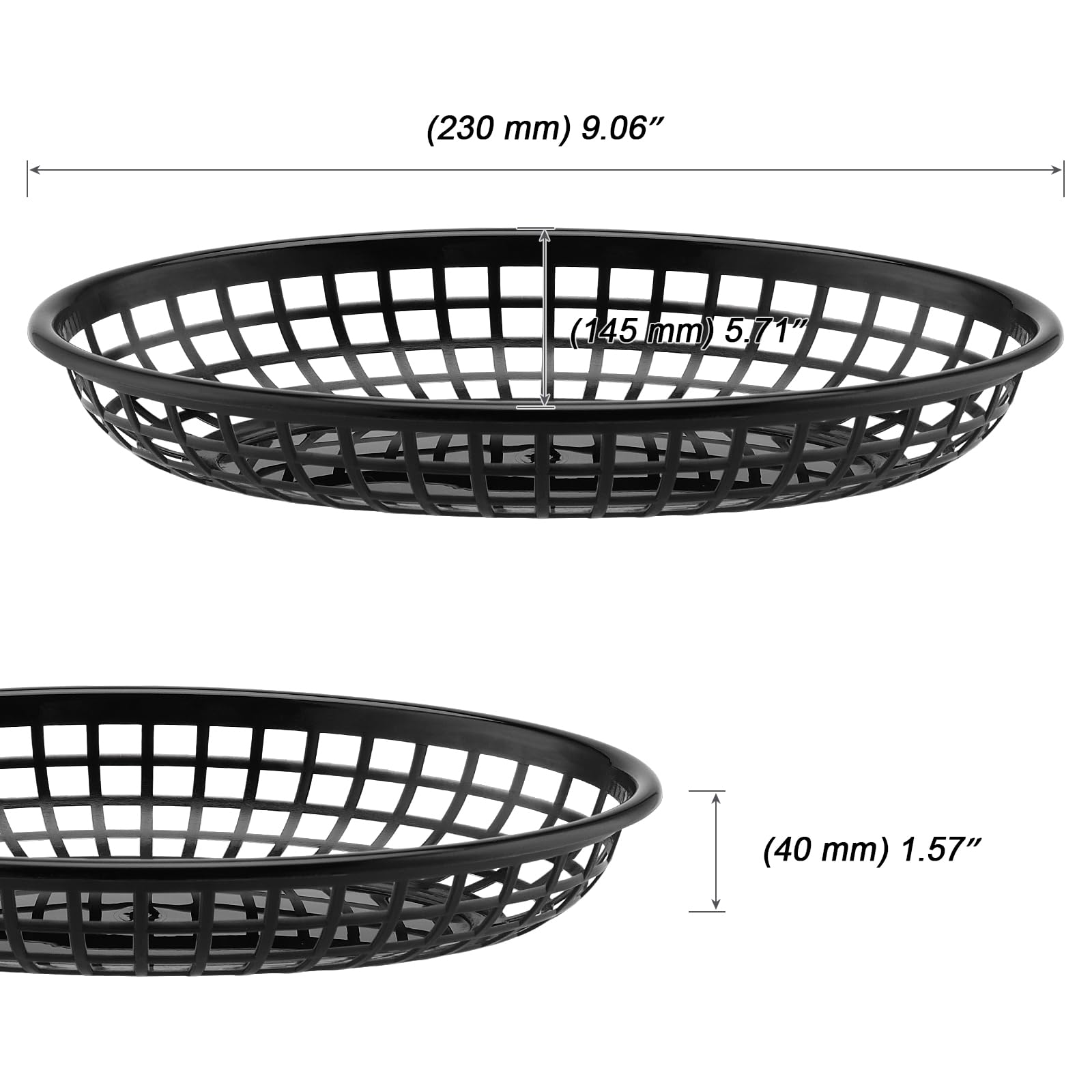 50 Pack Black Plastic Fast Food Baskets 9x5.7x1.5 Inch for Serving Fried Chicken & Fries