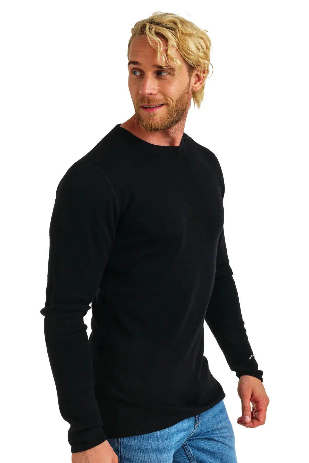 Premium Men's Merino Wool Long Sleeve Base Layer 320 GSM - Black - Warm & Breathable for Hiking, Skiing & Winter Outdoor Activities