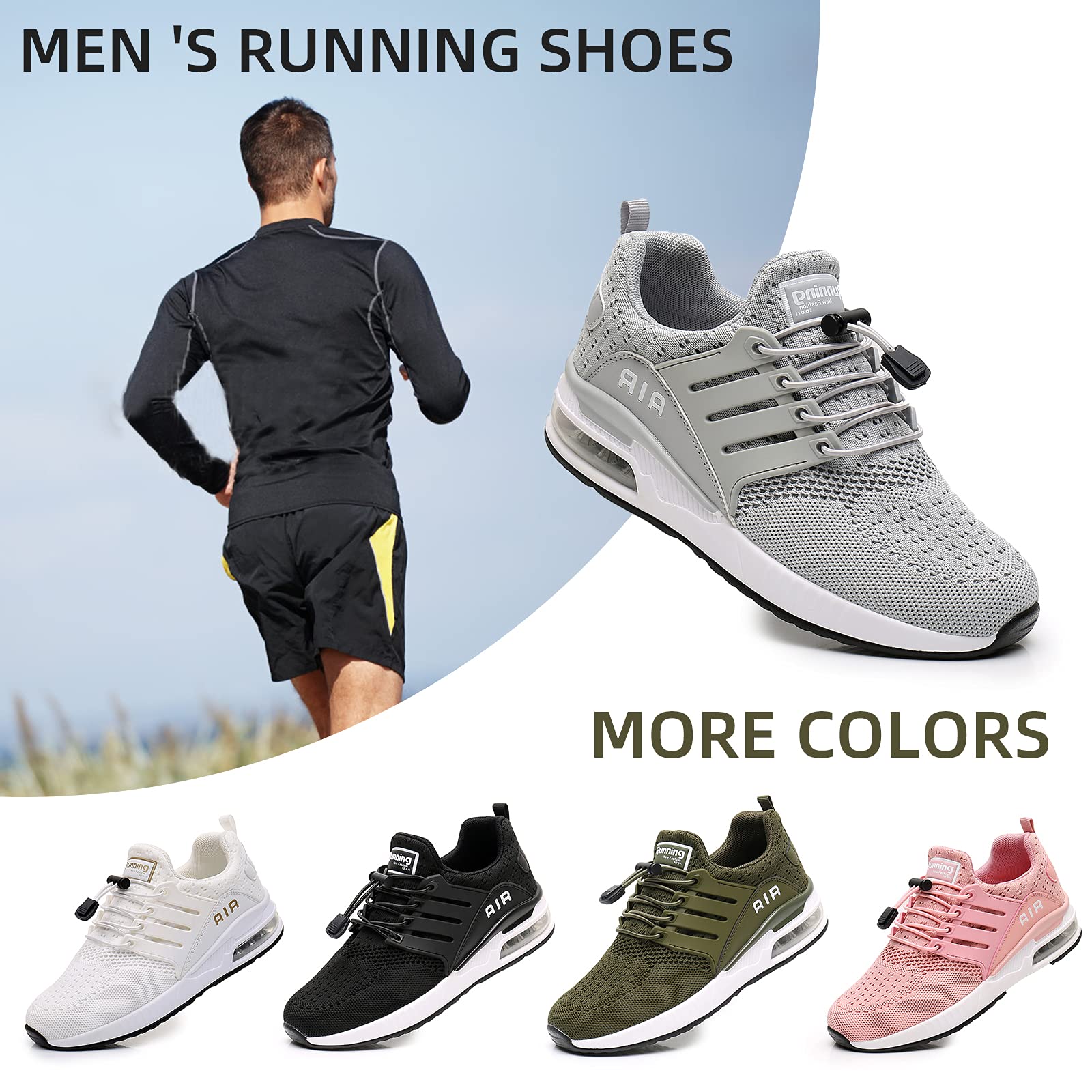 BOGOVER Men's Walking Shoes - Non-Slip Lightweight Running Sneakers with Air Cushion for Tennis, Gym & Jogging | Breathable Athletic Shoes for Workouts & Daily Wear
