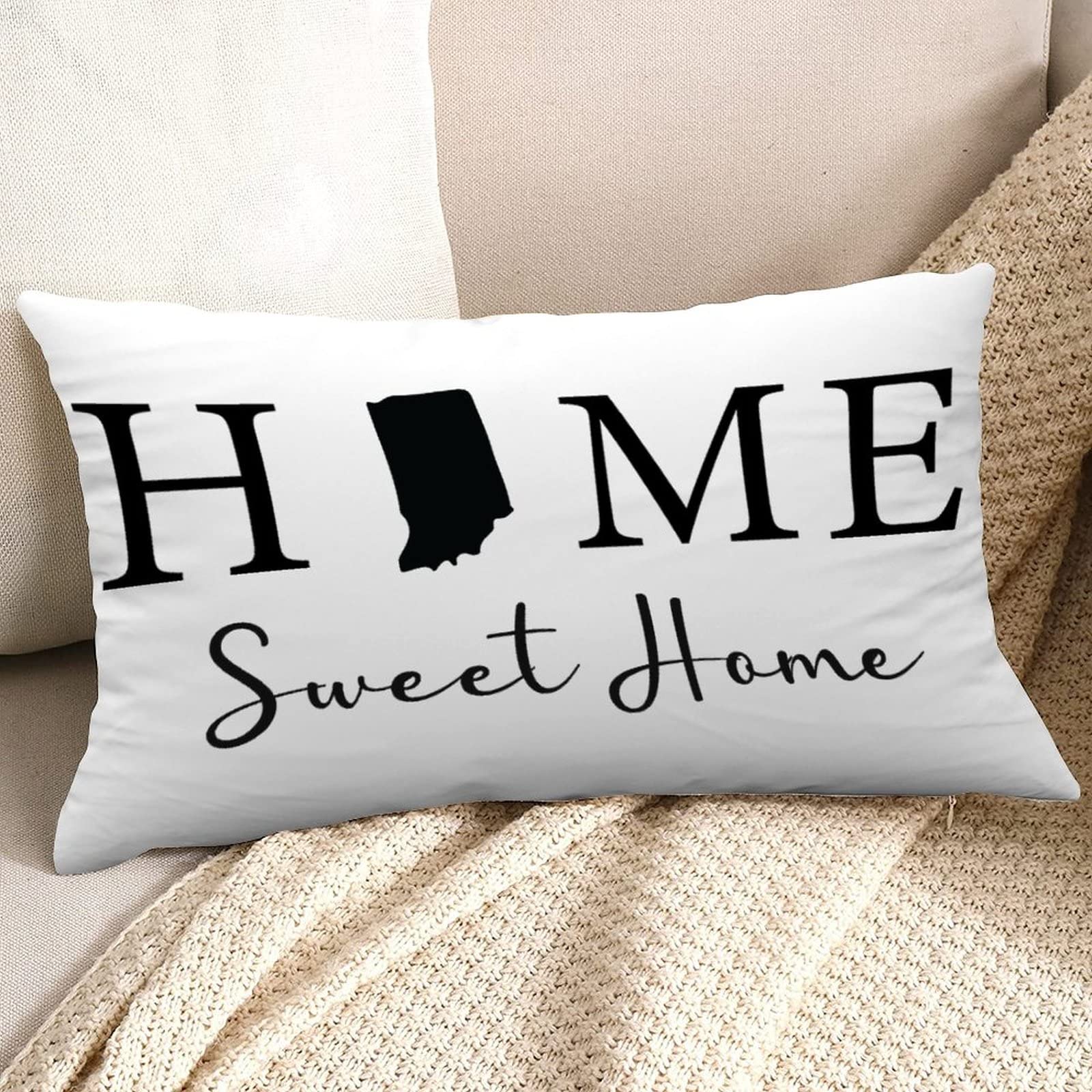 Indiana State Map Decorative Throw Pillow Cover - 12x20 Inch Farmhouse Style Home Sweet Home Cushion Case for Living Room, Bedroom & Sofa Decor - Perfect for Farmhouse, Rustic and Country Style Home Decor