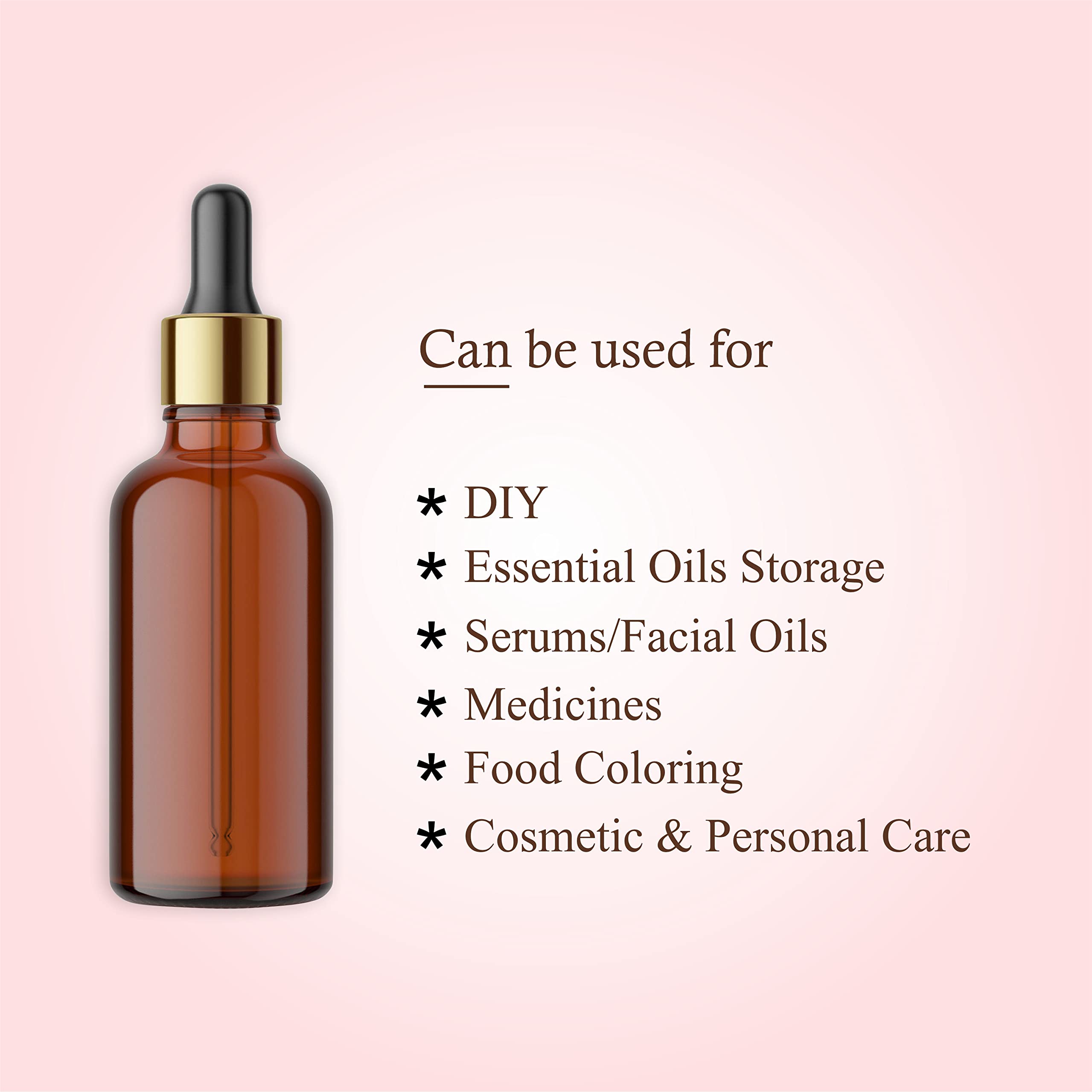 50ml Amber Glass Dropper Bottles with Golden Ring & Black Silicone Cap - Refillable Essential Oil Bottles for DIY, Tinctures, Serums & Cosmetics (Pack of 3) | Perfect for Aromatherapy, Skincare & Travel-Sized Beauty Products