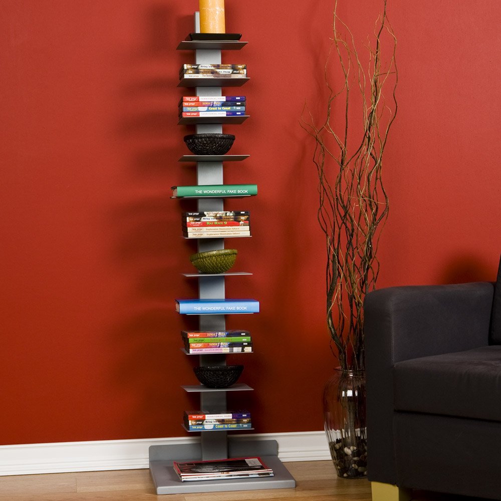 SEI Furniture 11-Shelf Metal Bookcase Tower, Silver - Modern Bookshelf for Home Office, Living Room & Library Storage