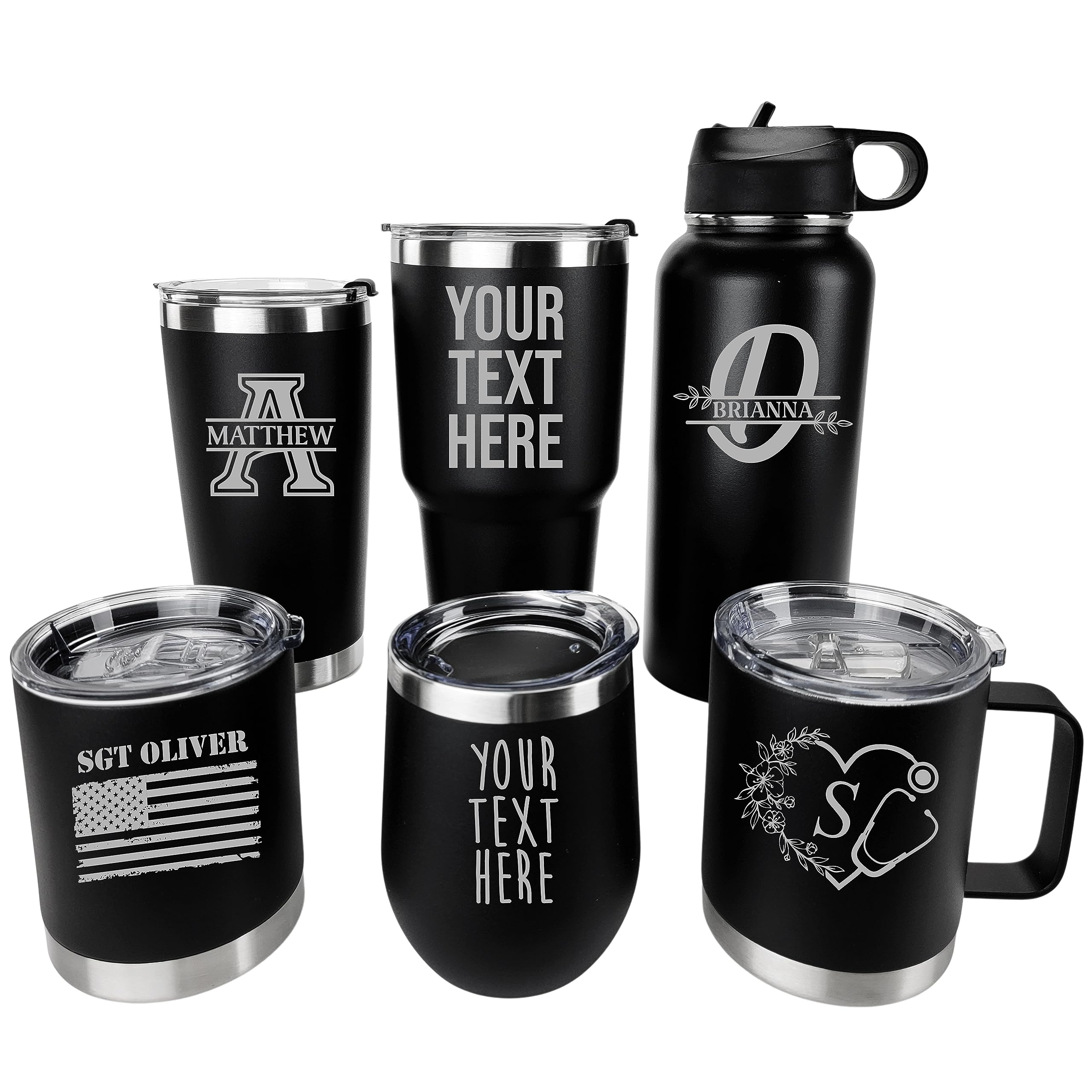 Custom Personalized 20oz Black Insulated Tumbler Cup with Laser Engraving - Perfect for Coffee, Gifts & Outdoor Activities