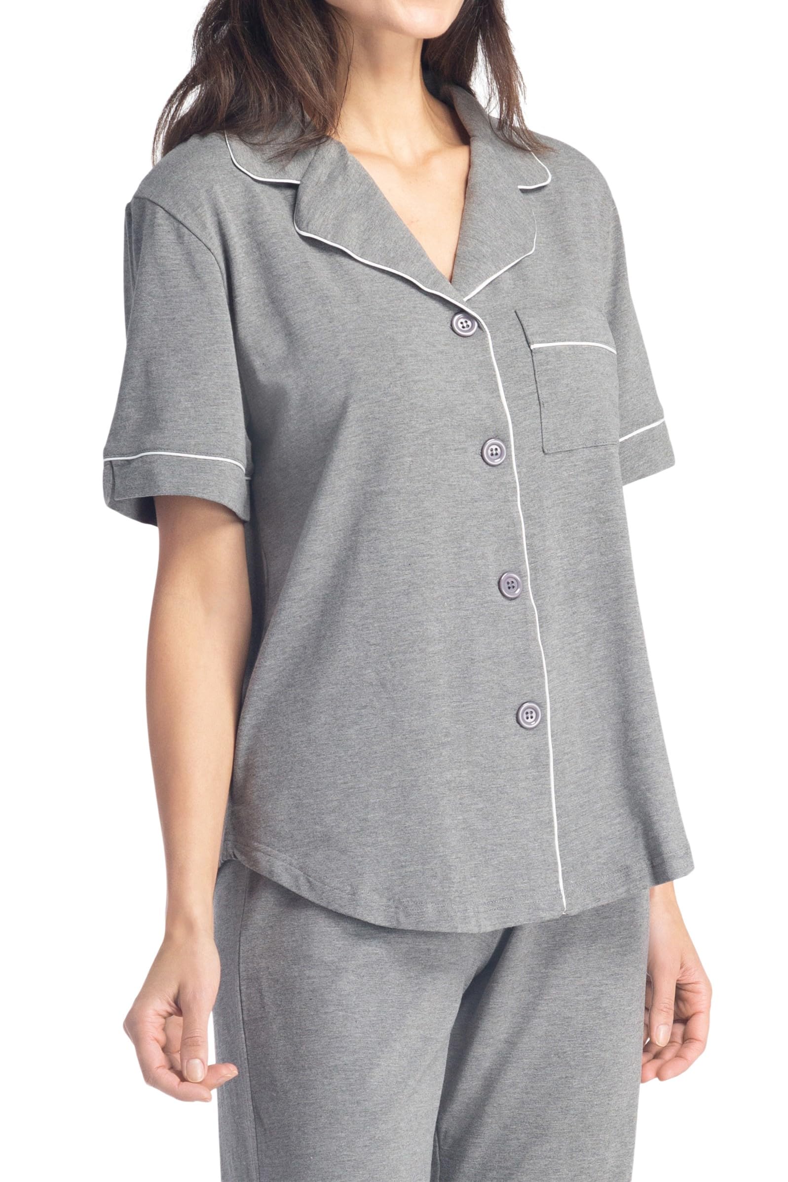 Fishers Finery Women's Button Down Capri Pajama Set - Soft Sleepwear with Gift Box for Comfortable Nights & Relaxing at Home
