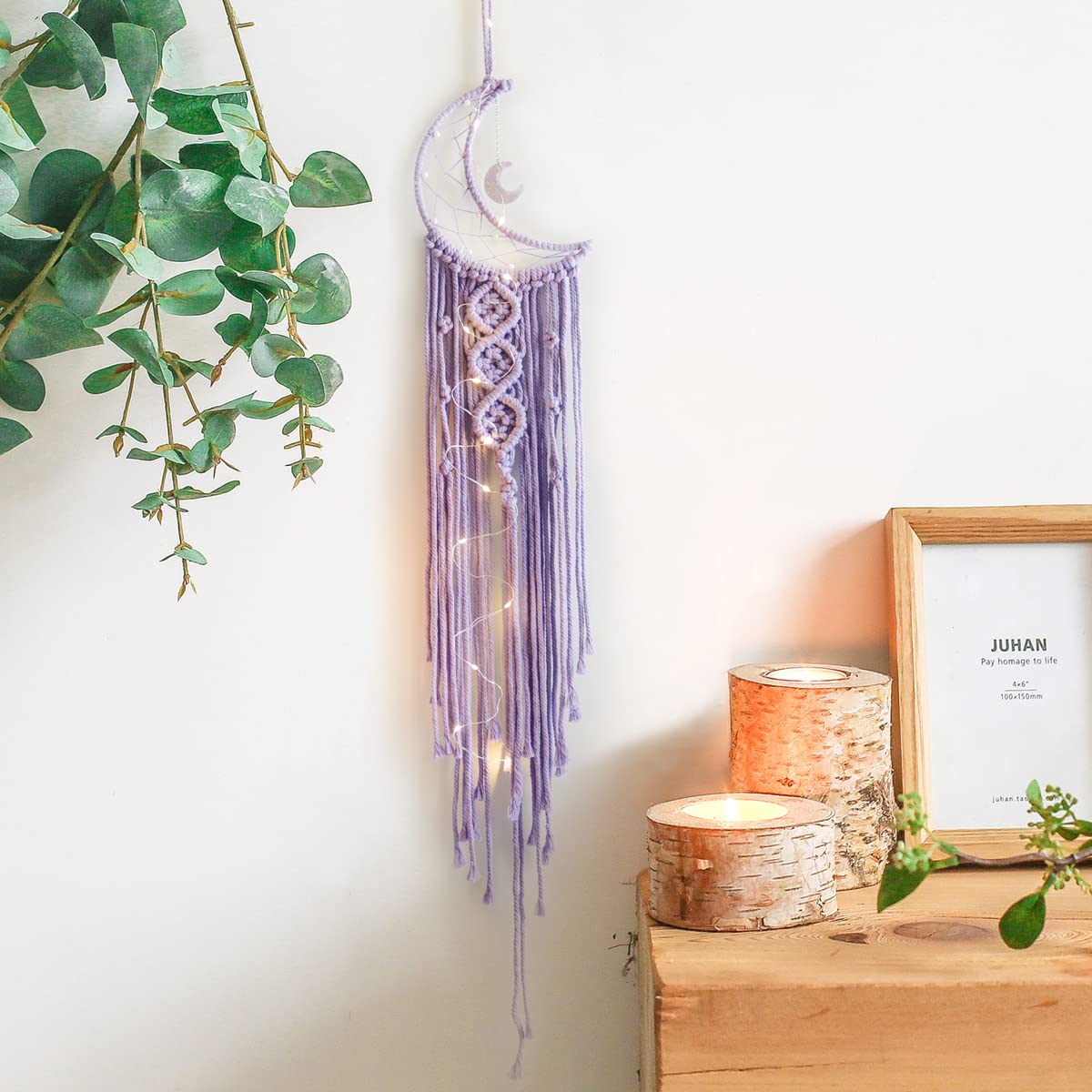 Purple Moon Dream Catcher with LED Lights - Boho Wall Hanging Decor for Girls Room, Women's Bedroom, Teen Gifts | Perfect for Home Decor, Birthday Presents & Spiritual Healing Spaces