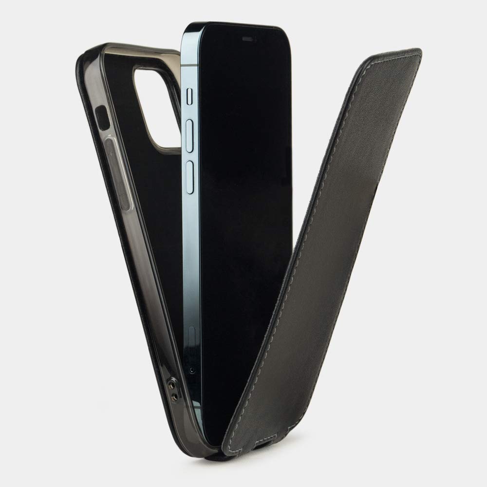 Premium Genuine Leather Folio Case for iPhone 12 & 12 Pro - French Crafted Patent Design - Slim Protective Wallet Cover - Perfect for Business & Travel (Black)