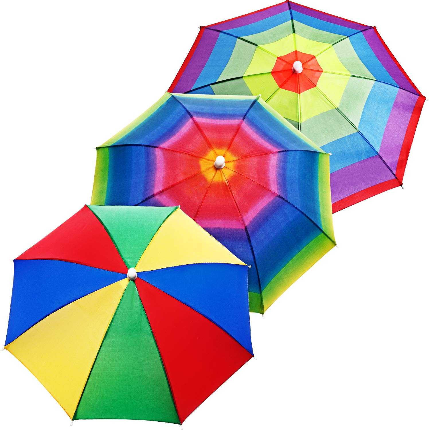 3 Pack Waterproof Rainbow Umbrella Hats - Adjustable Camouflage Fishing Cap & Sun Protection Headband for Beach, Outdoor, Camping, Hiking, and Fishing Activities