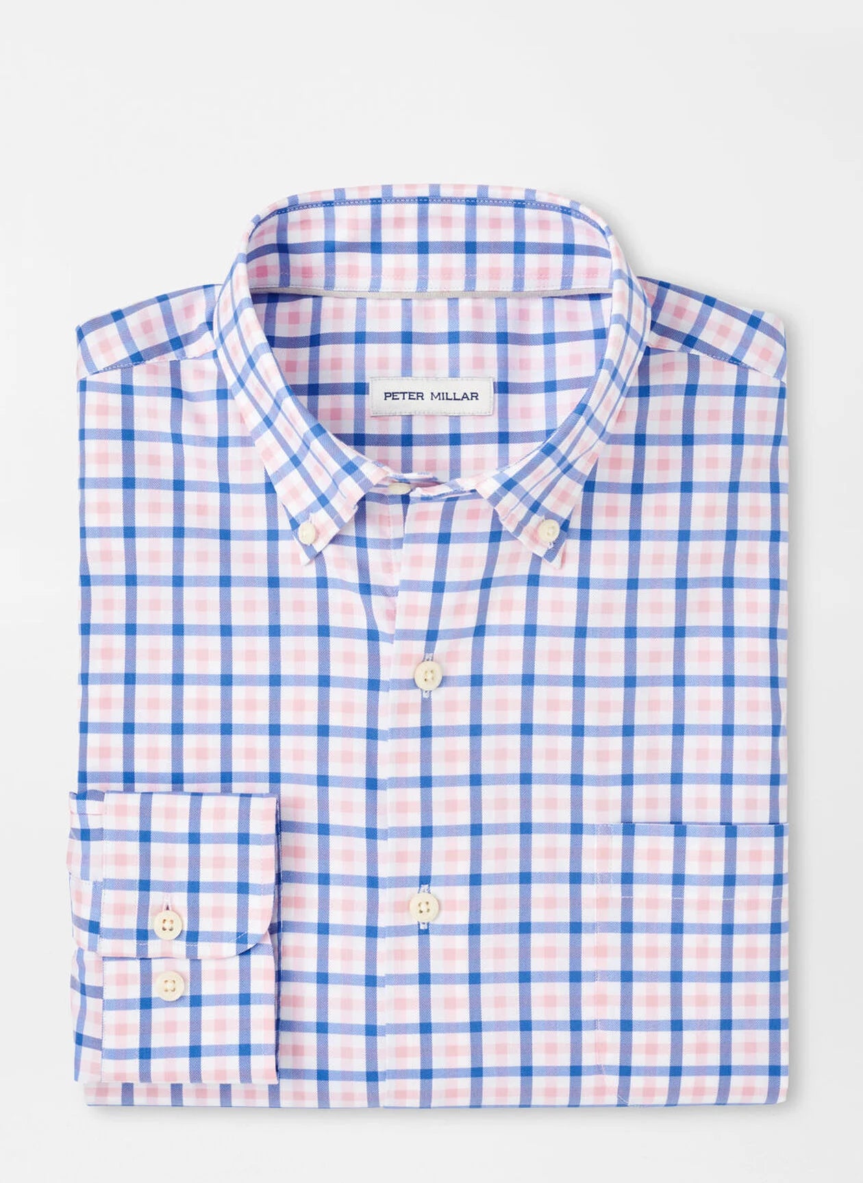 PETER MILLAR Men's Checkered Long Sleeve Button Down Shirt - Classic Plaid Dress Shirt for Business Casual & Office Wear