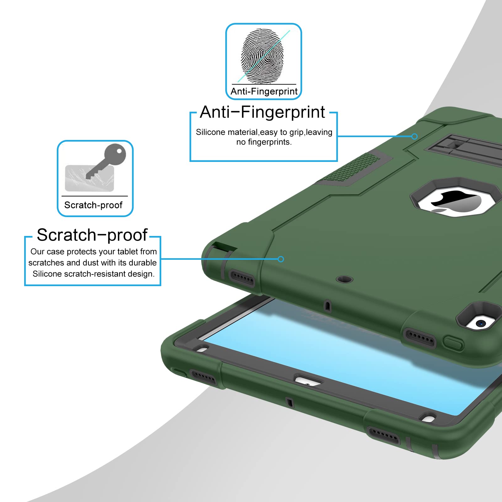 BENTOBEN Heavy Duty Shockproof Case for iPad Air 3 (10.5-inch 2019) & iPad Pro 10.5 (2017) - 3-Layer Rugged Protective Cover with Kickstand, Dark Green | Perfect for Work, Travel & Outdoor Adventures