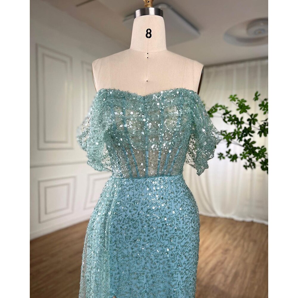 Serene Hill Turquoise Mermaid Elegant Overskirt Evening Dress Gown with Beading for Women - Perfect for Weddings, Parties & Formal Events 2025 LA71945