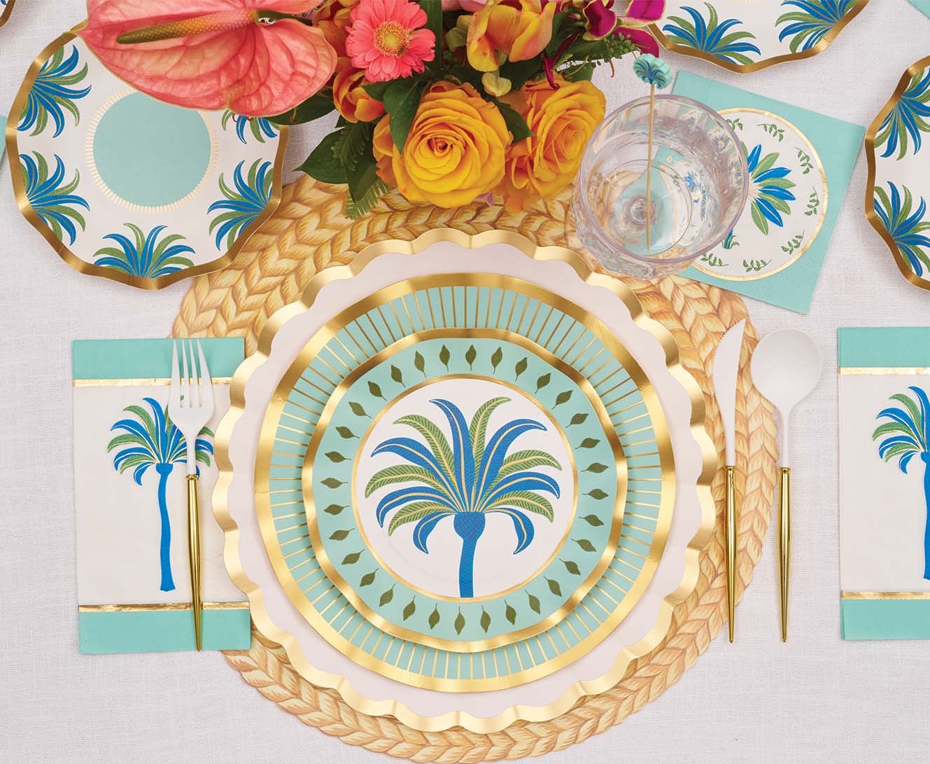 Preppy Palm Salad Plates Set of 8 - Tropical Leaf Design Dinnerware for Summer Parties, Picnics & Beach-Themed Events - Durable Melamine Plates for Outdoor Dining & Entertaining