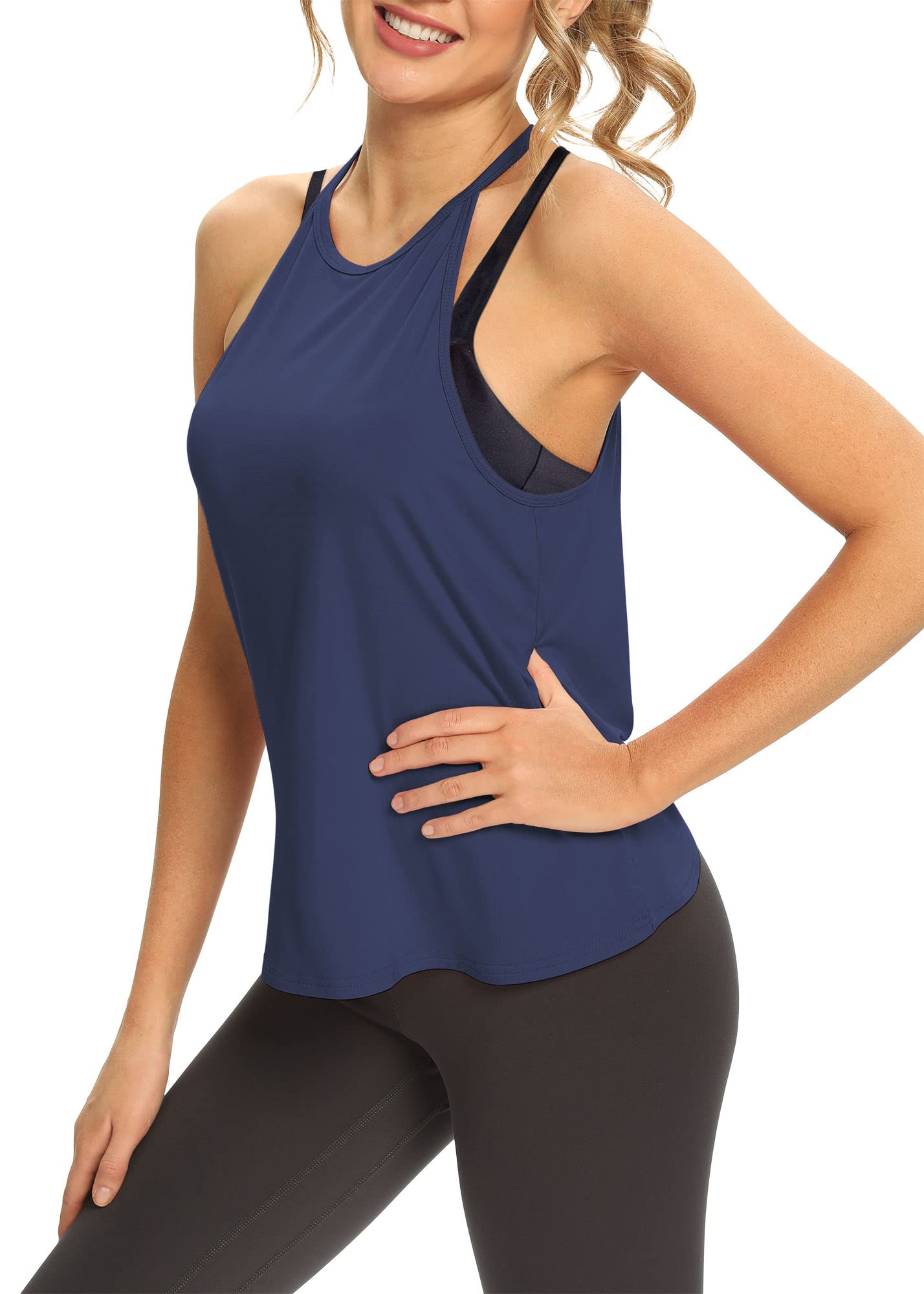 Mippo Women's Open Back Workout Tank Top - Sleeveless Halter Athletic Shirt for Yoga, Gym & Running - Breathable Loose Fit Exercise Top for Women
