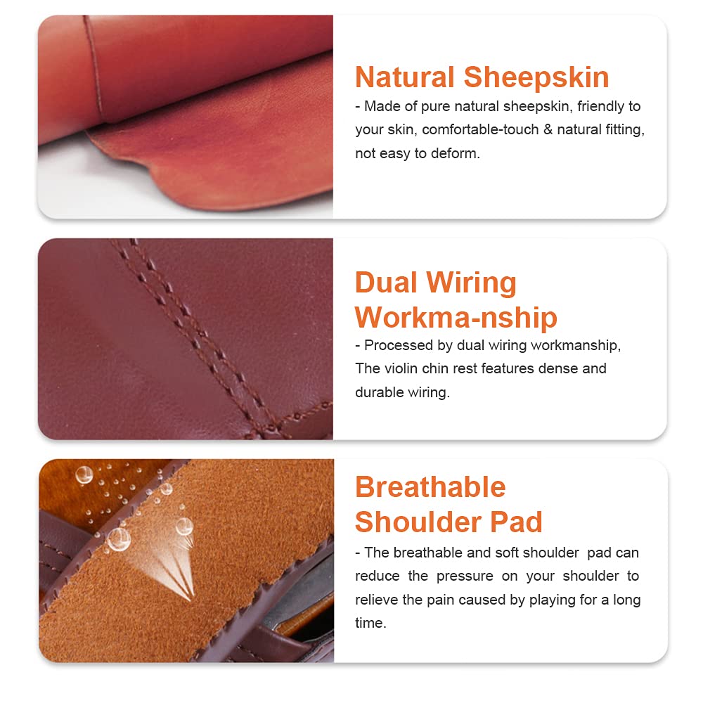 Premium Violin Shoulder Rest & Chin Rest for 3/4-4/4 Violins - Comfortable Sheepskin Shoulder Pad & Chin Pad Protector (Khaki) | Ideal for Professional Violinists & Music Students