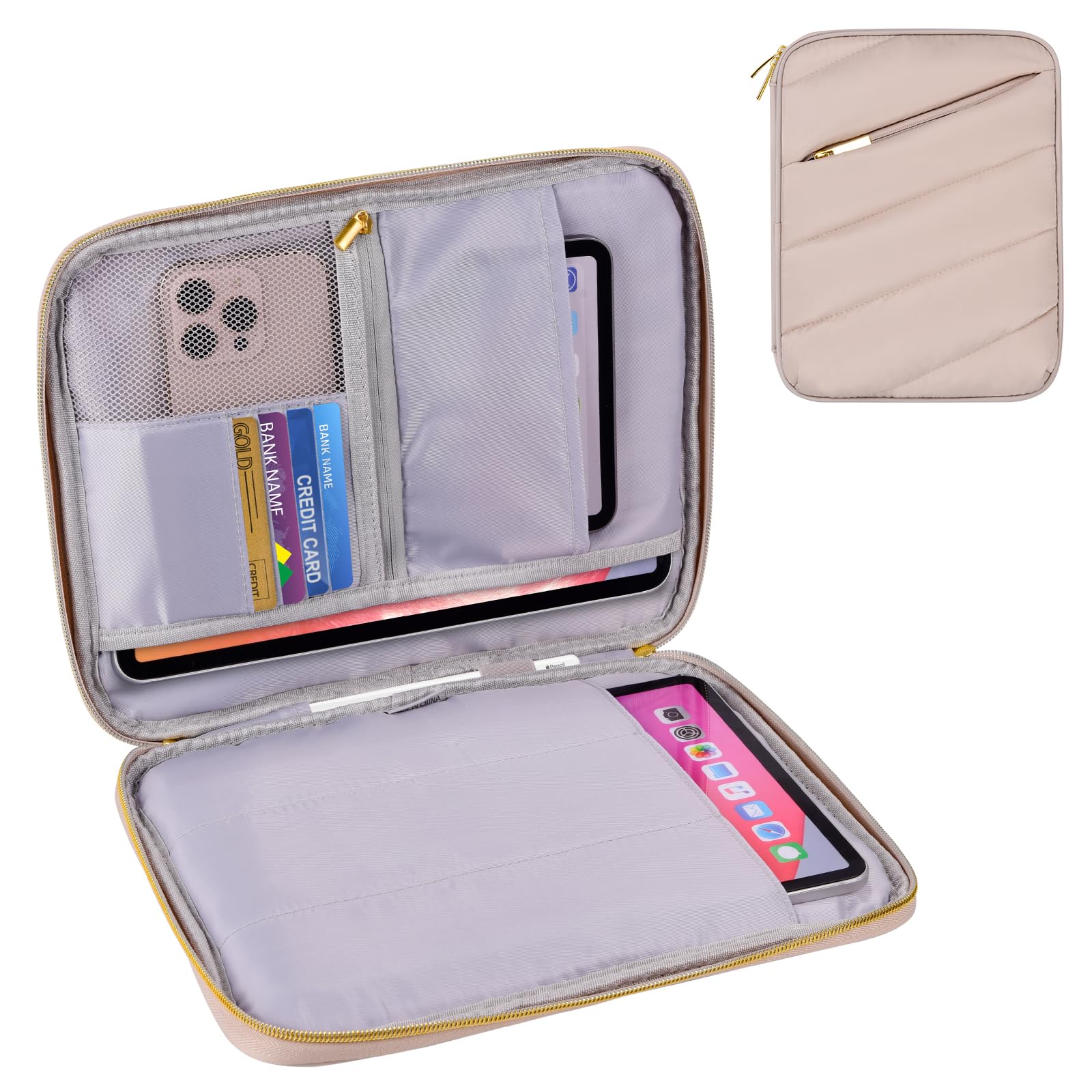 Puffy iPad Sleeve Case 11 inch - Shockproof Padded Tablet Bag for iPad Pro 11 (M4), iPad 10.9 (10th Gen), iPad Air 11 (M2), Samsung Galaxy Tab S9/S8 - Lightweight & Protective Khaki Cover for Travel, Work & School