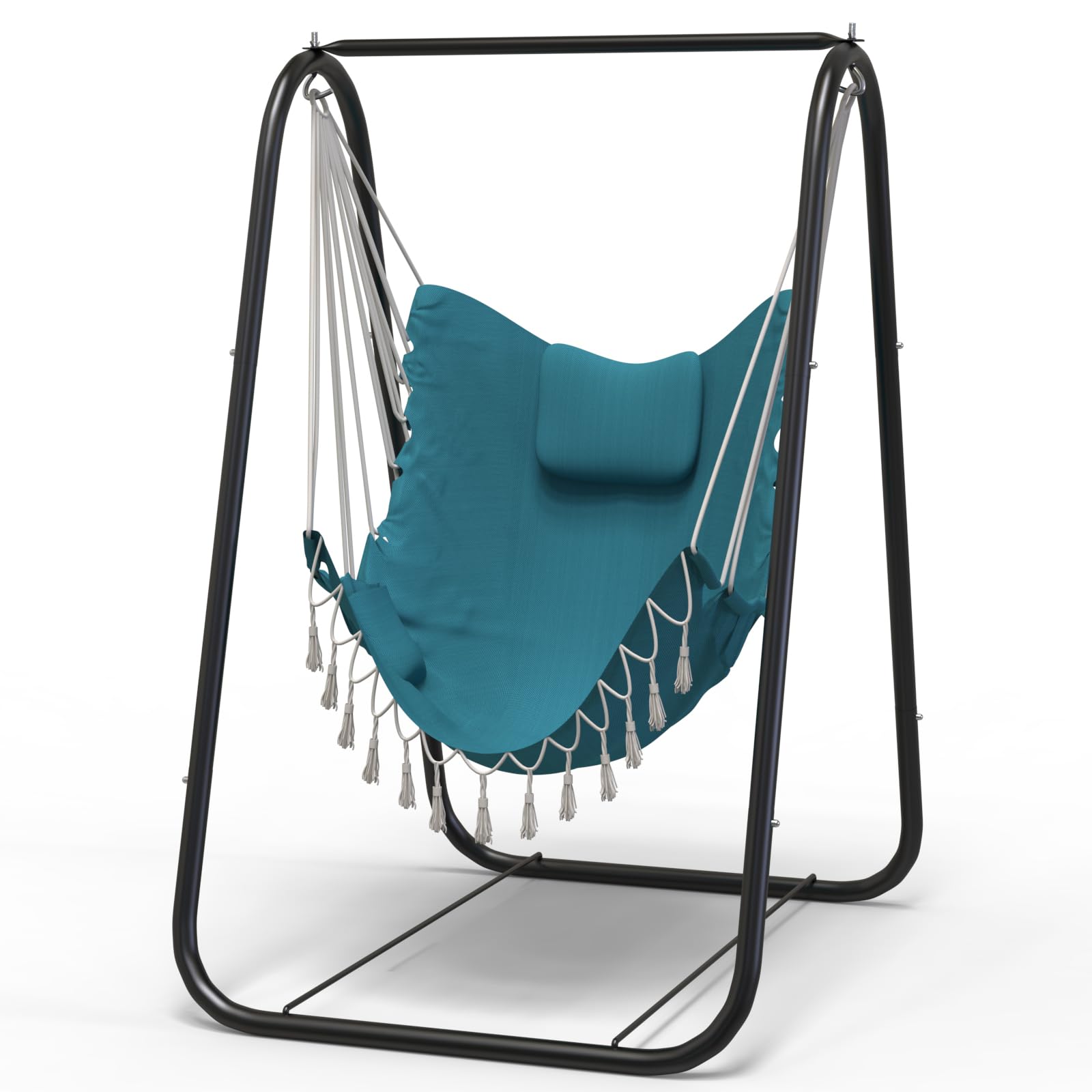 GTALECO GEAR Heavy-Duty Rustproof Hammock Chair with Stand - Indoor/Outdoor Hanging Swing Chair for Patio, Yard, Garden & Porch - Perfect for Relaxing, Reading & Lounging (Aqua Blue)