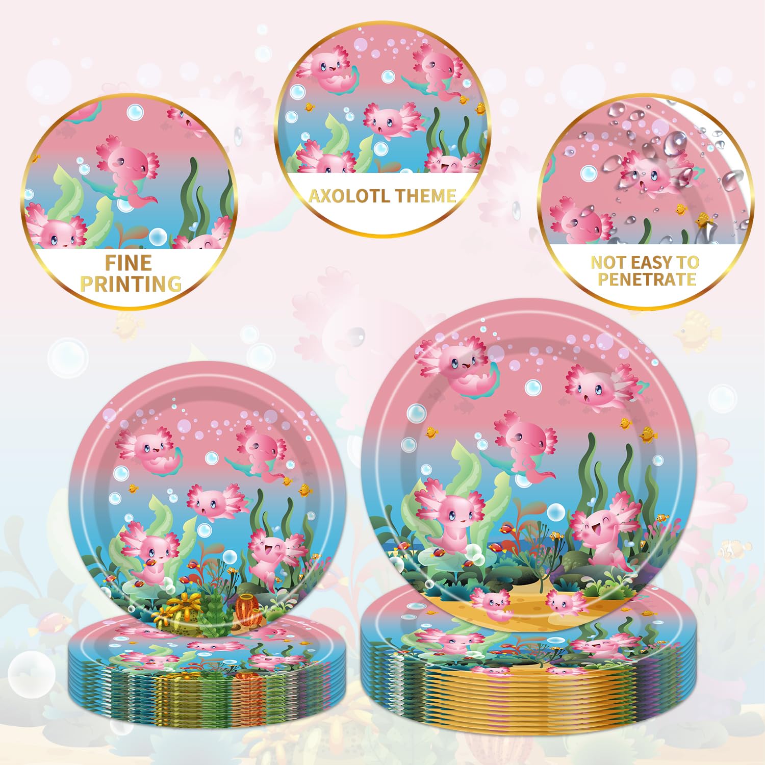 96pcs Pink Axolotl Party Supplies Set - Disposable Plates, Napkins, Forks for Birthday Decorations | Cute Reptile Animal Theme Tableware for Girls | Perfect for 24 Guests Birthday Parties & Baby Showers