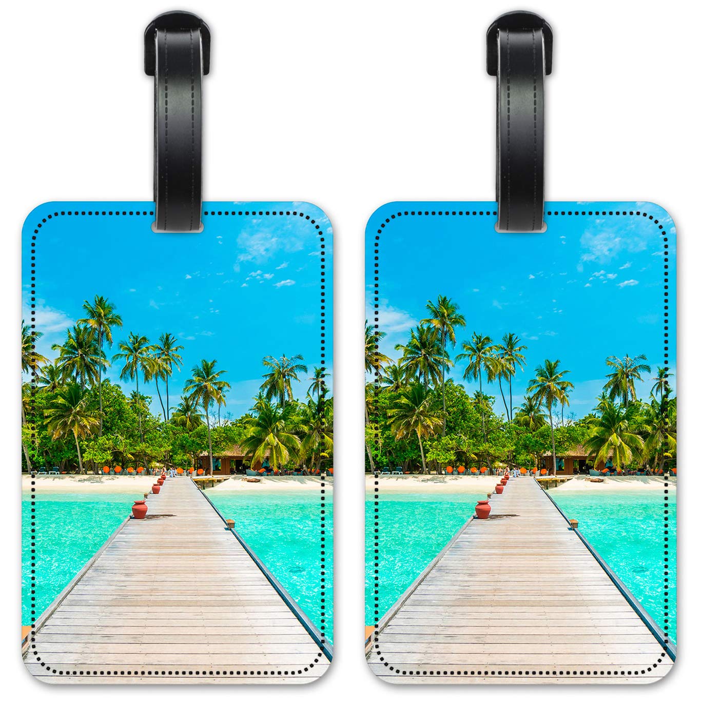 Pier to The Tropical Beach Luggage ID Tags - Waterproof Suitcase Identification Cards Set of 2 - Perfect for Travel, Cruise & Vacation