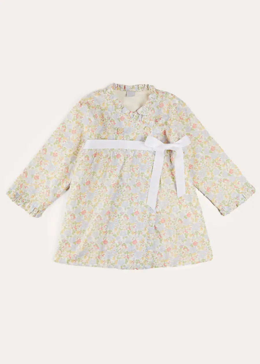 Clara Floral Bow Detail Dressing Gown for Girls - Soft Green Robe with Decorative Bow (Sizes 18 Months to 10 Years) | Perfect for Bath Time, Bedtime & Special Occasions