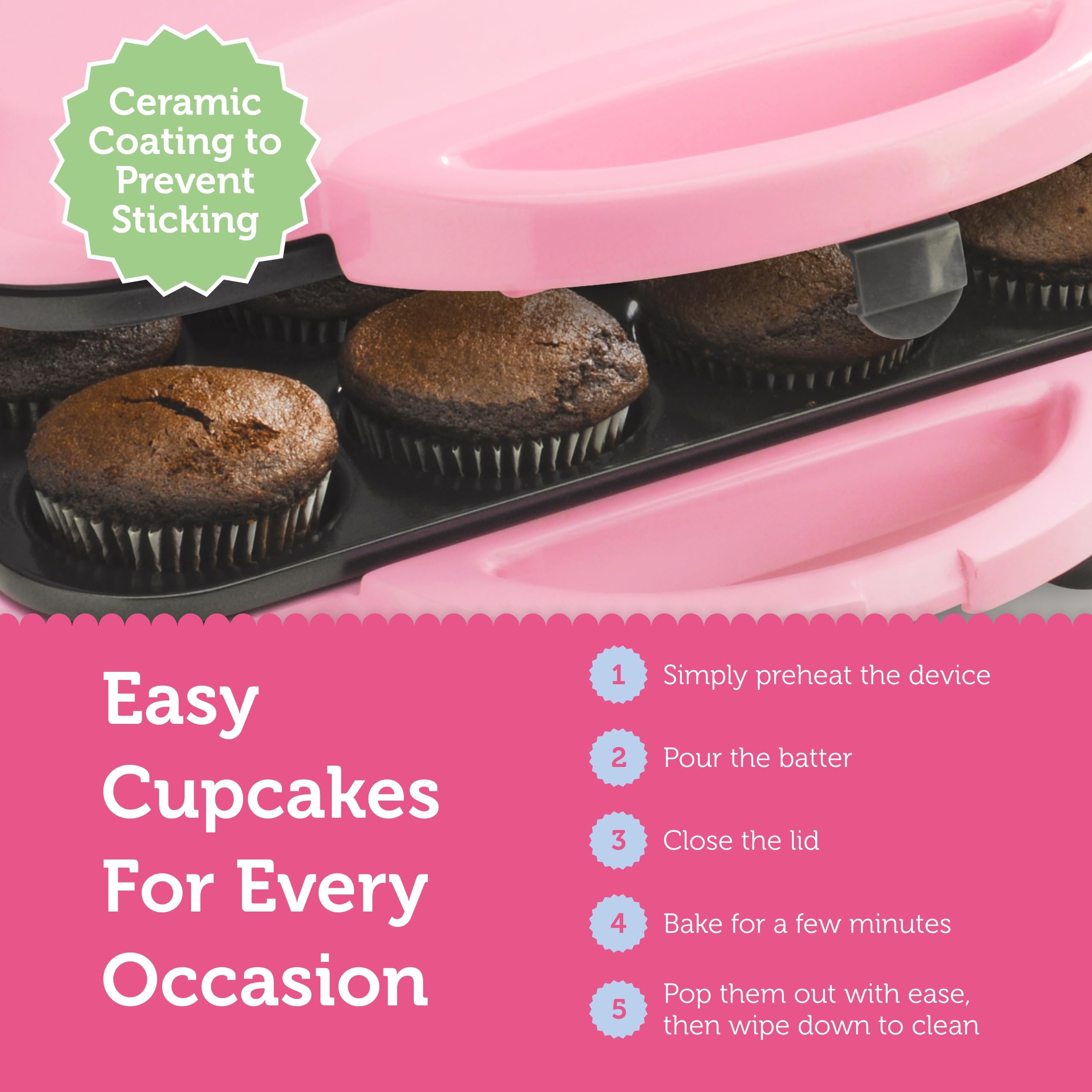 Pink Full Size Cupcake Maker - 12 Cup Capacity, Non-Stick Baking Pan, Perfect for Birthday Parties, Baby Showers & Home Baking