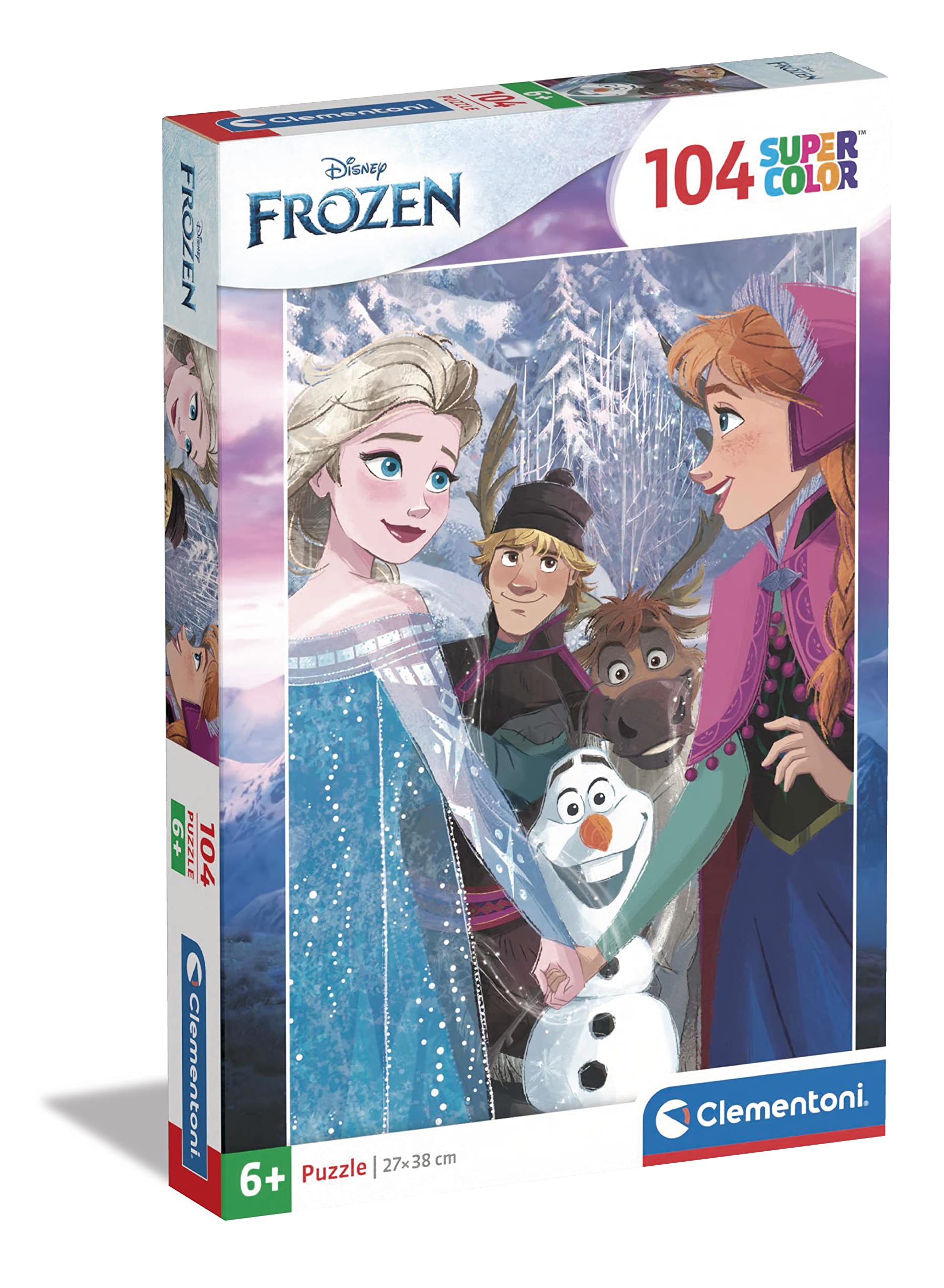 Clementoni Supercolor Puzzle - Disney Frozen 104 Piece Kids Puzzle for 6 Year Olds, Animated Cartoon Puzzle Made in Italy - Perfect for Birthday Gifts, Family Game Night & Preschool Learning Activities