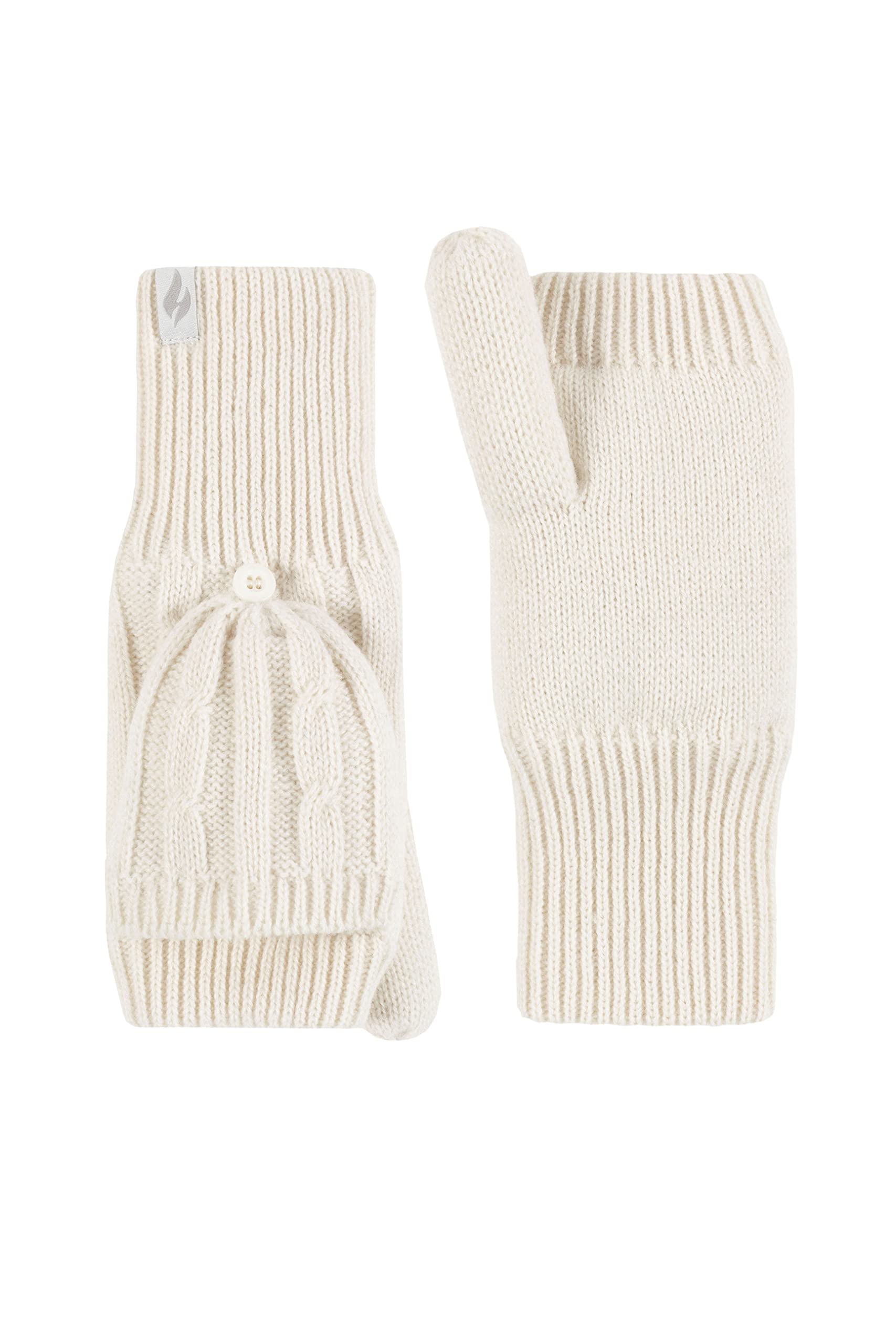 Heat Holders SockShop Women's Ash Gray Cable Knit Convertible Fingerless Gloves & Mittens - 1 Pair - Warm Winter Accessories for Outdoor Activities, Hiking & Cold Weather