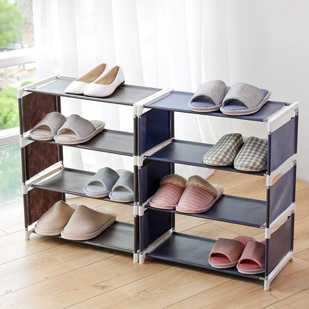 Over The Door Stackable Shoe Rack Organizer with Screw-in Leveling Feet - 4 Tier Narrow Shoe Storage Shelves for Entryway, Closet & Bedroom - Space Saving Non-Woven Fabric Shoe Tower (Coffee) - Perfect for Small Apartments, Dorm Rooms & Tight Spaces