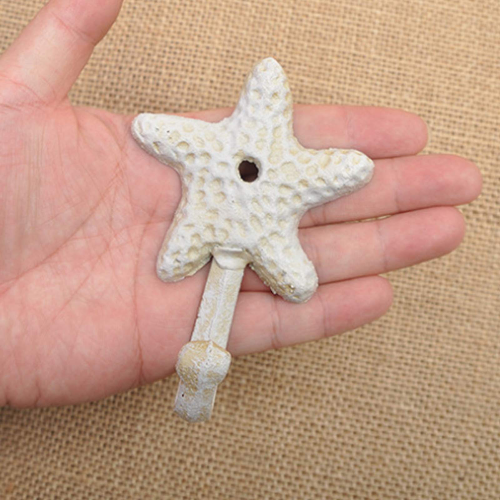 MY MIRONEY White Starfish Wall Hooks - Pack of 3, Decorative Sea Star Shaped Single Hook for Coats, Keys, Hats, Towels & Robes - Rustic Coastal Wall Hangers with Screws - Perfect for Bathroom, Bedroom, Beach House & Nautical Decor