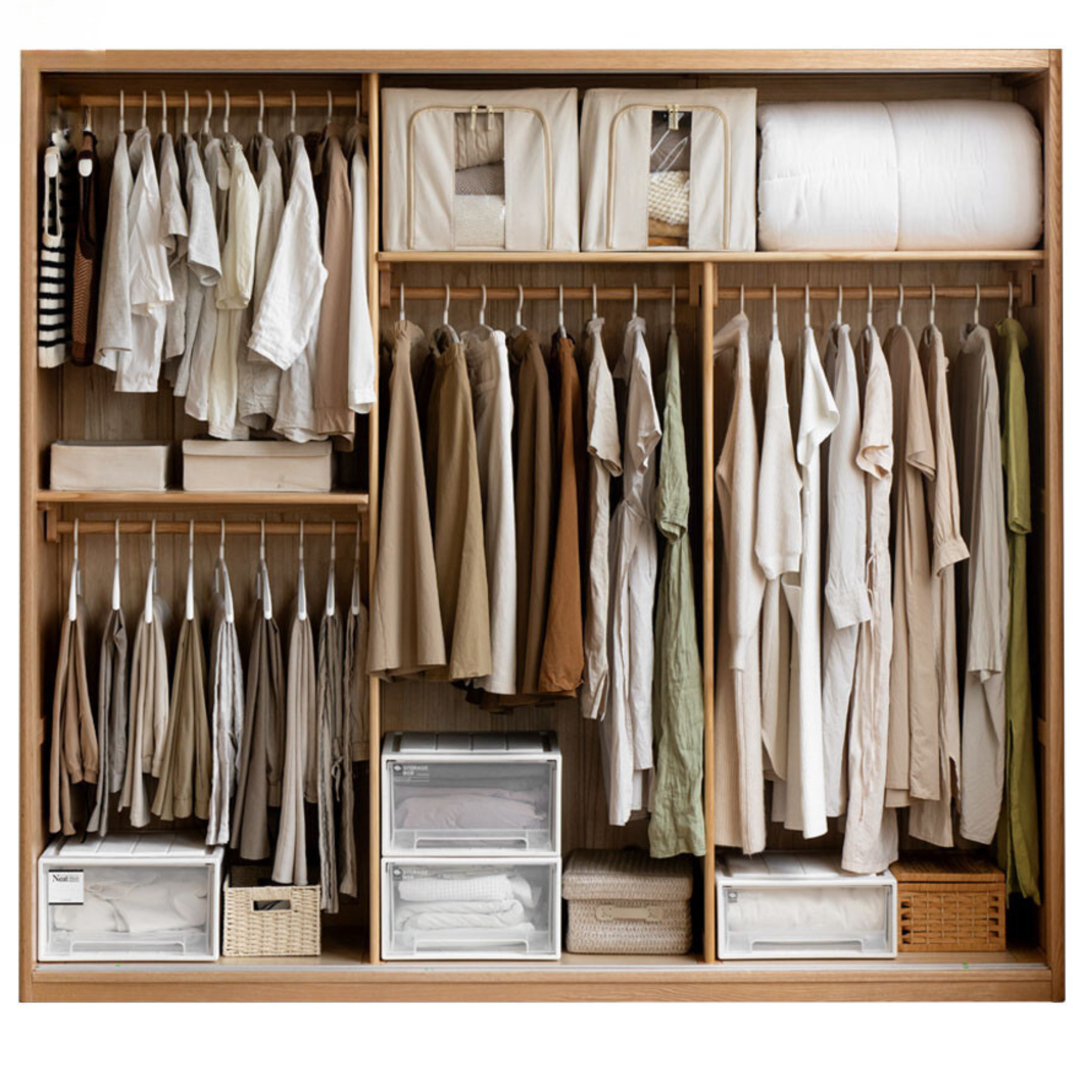 Solid Oak Wood Sliding Door Wardrobe Closet - Modern Storage Solution for Bedroom, Living Room & Office Organization