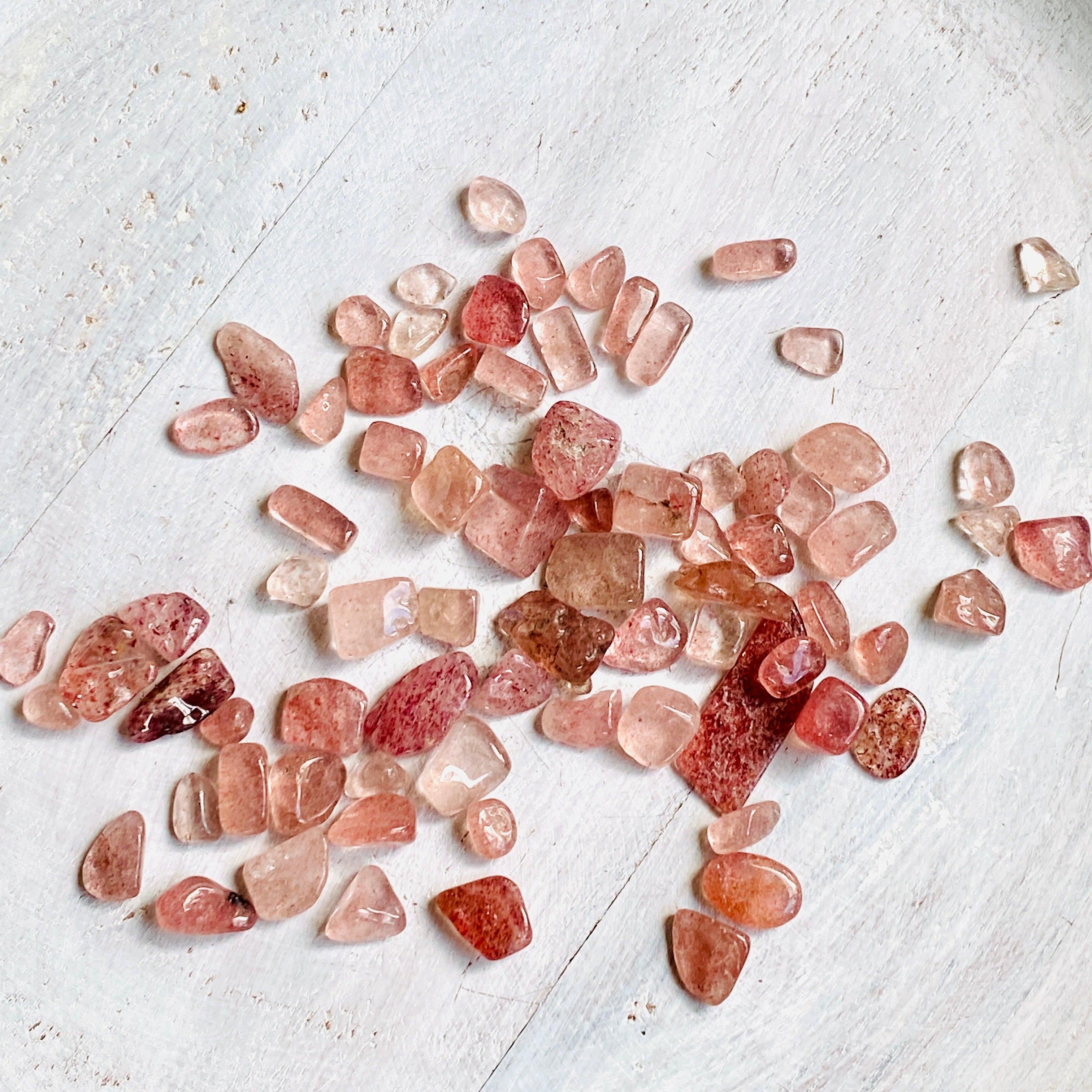 50g Mini Tumbled Strawberry Quartz Chips - Healing Crystals for Meditation, Jewelry Making & Home Decor