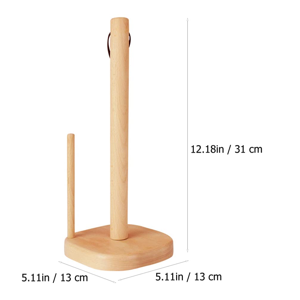 Cabilock 1-Piece Rustic Beech Wood Paper Towel Holder Stand - Vertical Floor Tissue Dispenser Rack for Kitchen, Bathroom & Home Decor - Fall-Proof Lazy Design