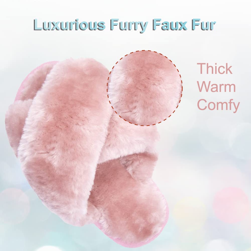 Fadezar Girls Fluffy Slippers - Warm Plush Memory Foam House Shoes for Kids | Cute Leopard Print Open-Toe Slide-On Slippers for Indoor Comfort & Playtime