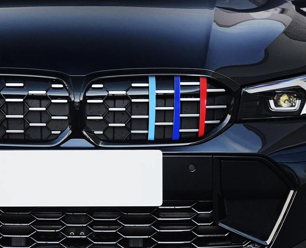 BMW G20 3 Series LCI (2023+) M Color Stripe Diamond Grille Insert Trims - Carbon Fiber Style Upgrade for Front Bumper - Perfect for Car Enthusiasts & Show Vehicles