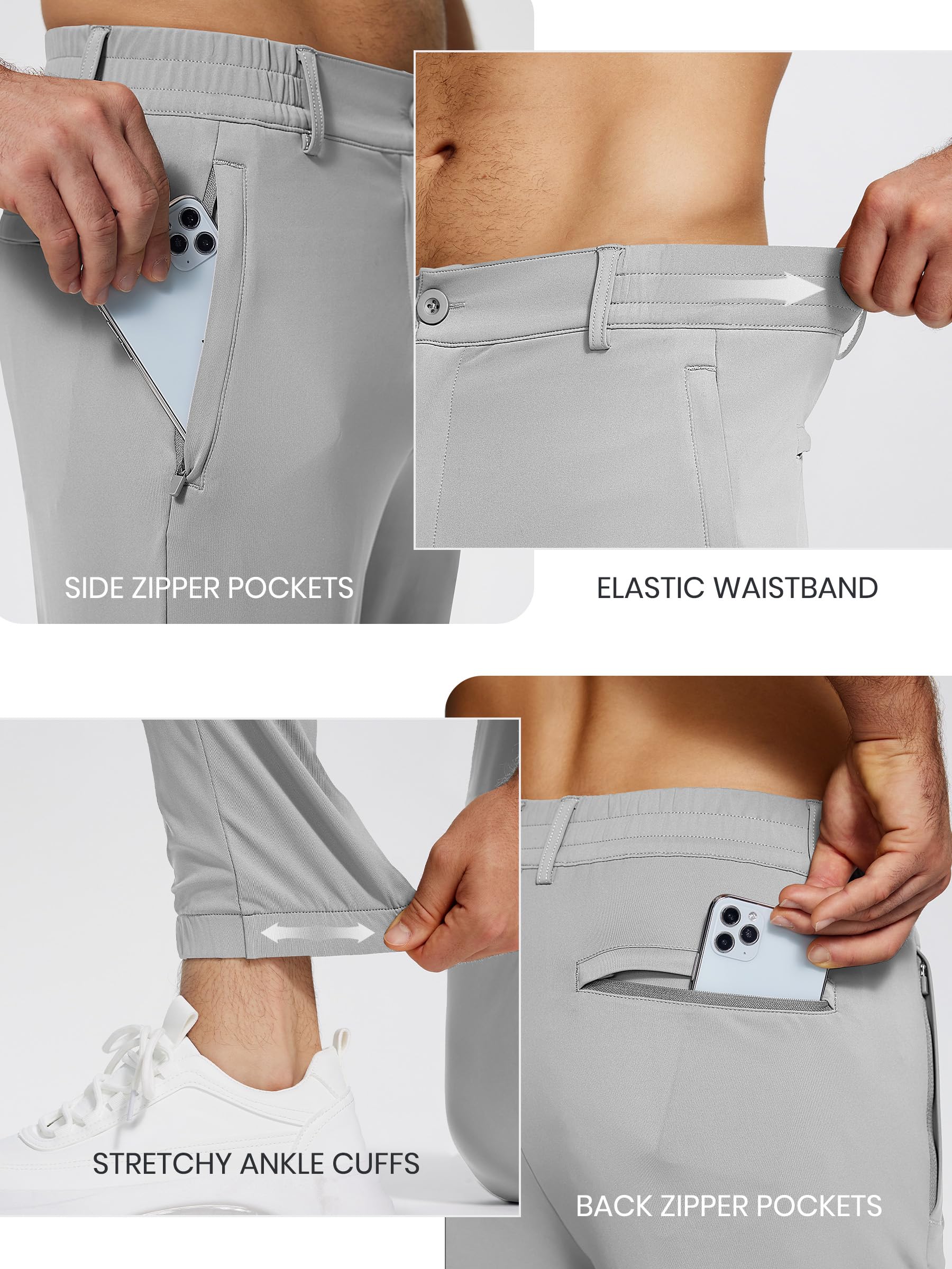 Men's Slim Fit Golf Joggers Pants with 4 Zipper Pockets - Stretch Travel & Work Casual Tapered Pants for Men | Perfect for Golfing, Office Wear & Outdoor Activities