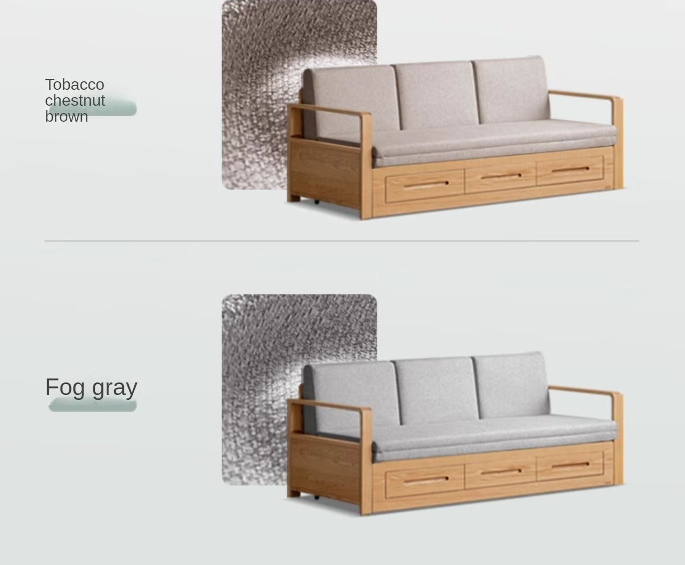 Oak Solid Wood Folding Storage Sofa Bed - Convertible Guest Bed & Space-Saving Furniture for Small Apartments, Living Rooms & Dorm Rooms