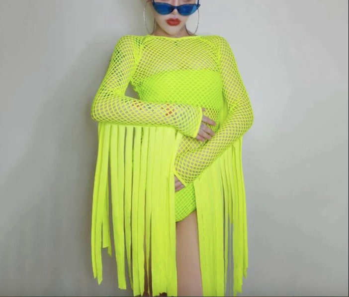 Neon Rave Outfit Women's Fringe Bodysuit Glow in The Dark Crochet Costume for Festival, Party & Halloween - Perfect for EDM Concerts, Rave Events & Themed Parties