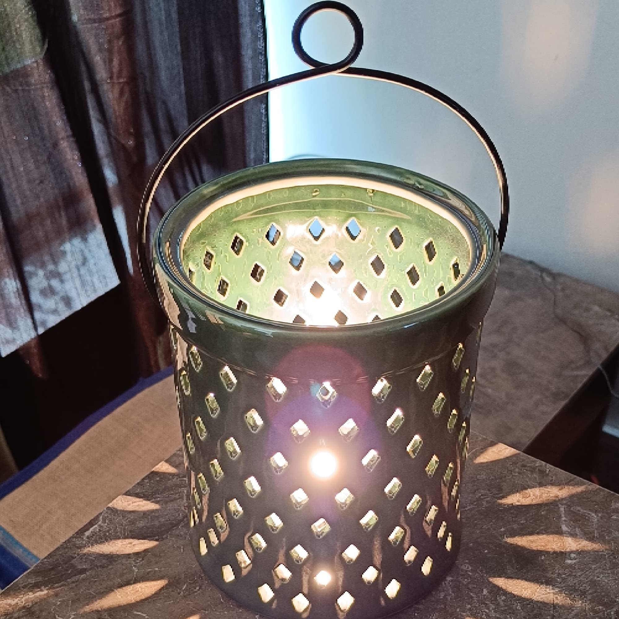 Ceramic Hanging Tealight Holder - Olive Diamond Cut Design for Home Decor, Office, Living Room, Bedroom & Restaurants | 12 Inch Decorative Candle Holder for Romantic Ambiance, Wedding Decor & Outdoor Parties