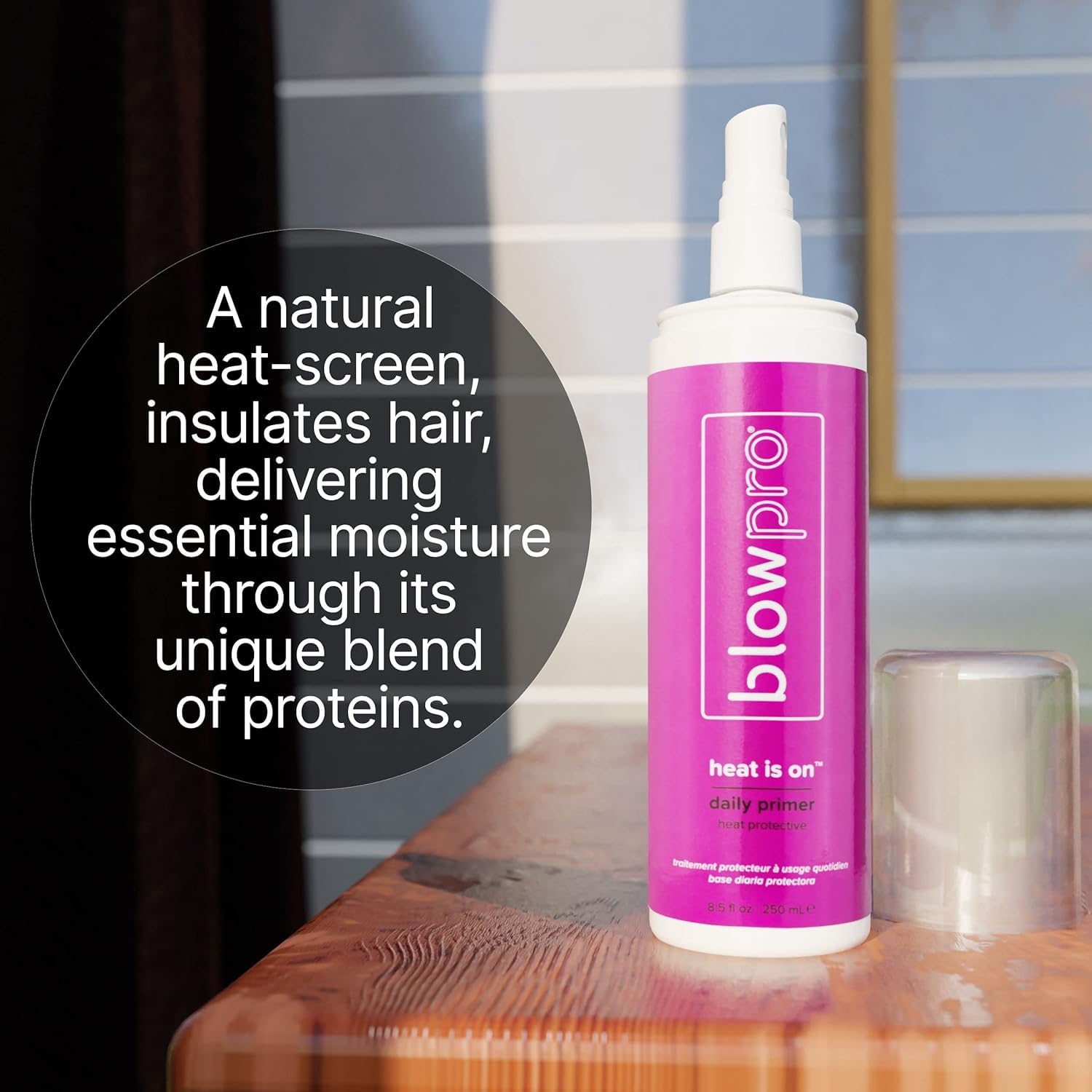 BlowPro Heat Is On Daily Primer Heat Protectant 8.5oz - Weightless Hair Mist with Milk, Sweet Almond & Protein Blend | Detangles, Strengthens & Adds Shine | Restores Natural Proteins | Perfect for Daily Styling, Blowouts & Heat Tools Protection
